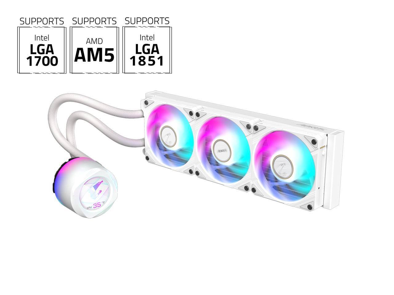 GIGABYTE - AORUS WATERFORCE X II 360 ICE, 360mm Radiator with 3x 120mm Fans, LGA 1851/1700/AM5 - ARGB