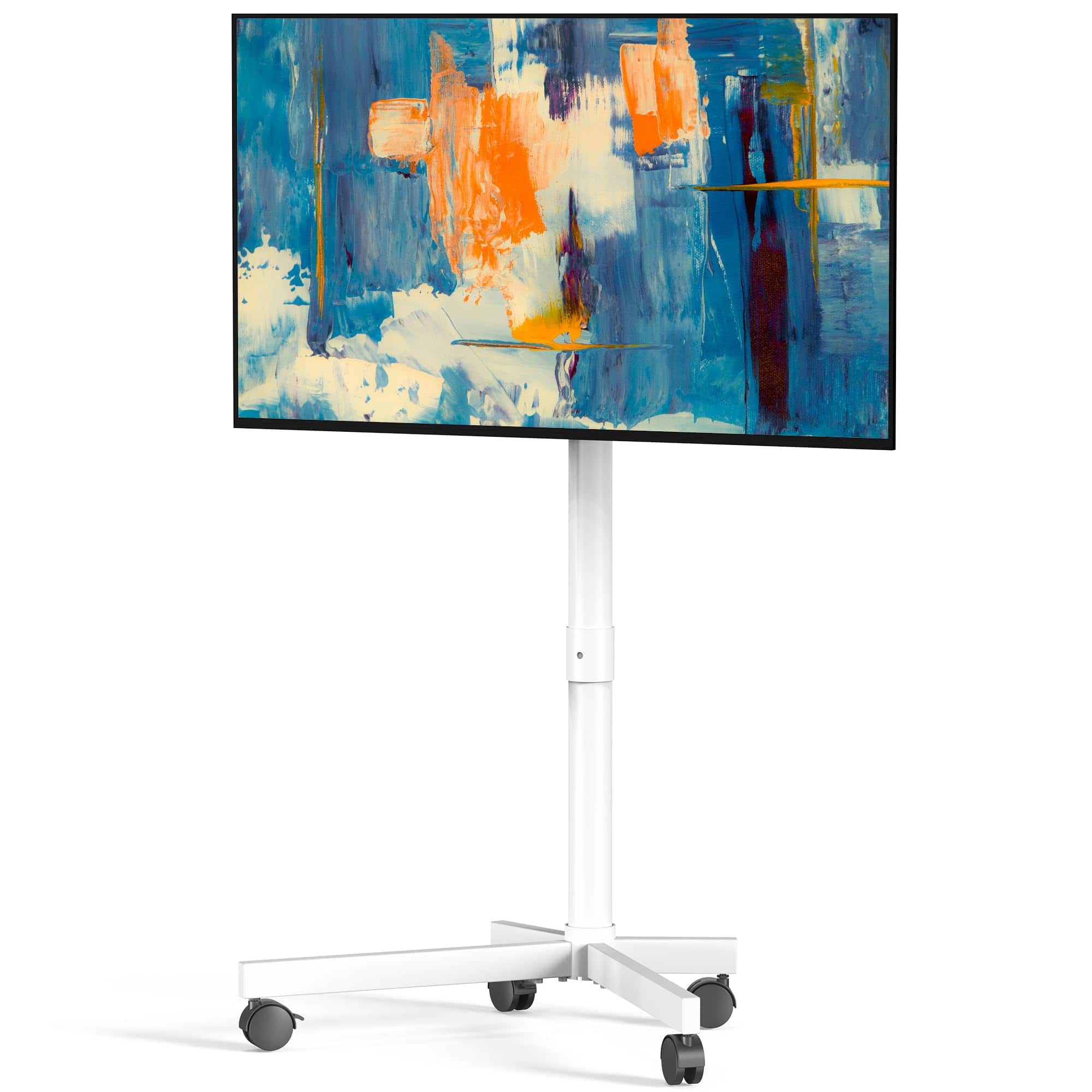 Refined Abode Design - Mobile Tv Cart Rolling Stand For 23 Lcd Led Oled Flat Curved Screens Up To Height Adjustable Portable With - White 23-60 Inch Basic