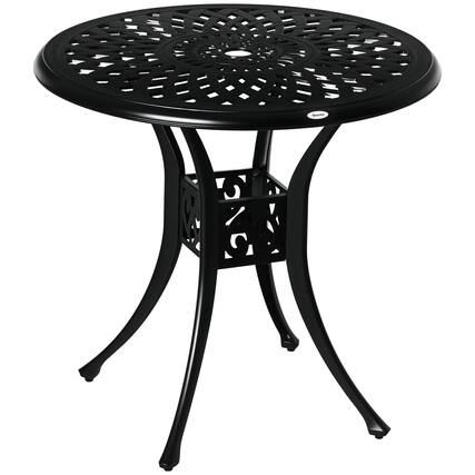 Front. Outsunny - 30" Round Patio Dining Table with Umbrella Hole, Antique Cast Aluminum Outdoor Bistro Table Only - Black.