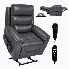 Boyel Living - Dark Gray Faux Leather Dual Motor Power Lift Recliner Chair, Infinite Position, 350 LBS, 8-Point Massage & Lumbar Heat - Black