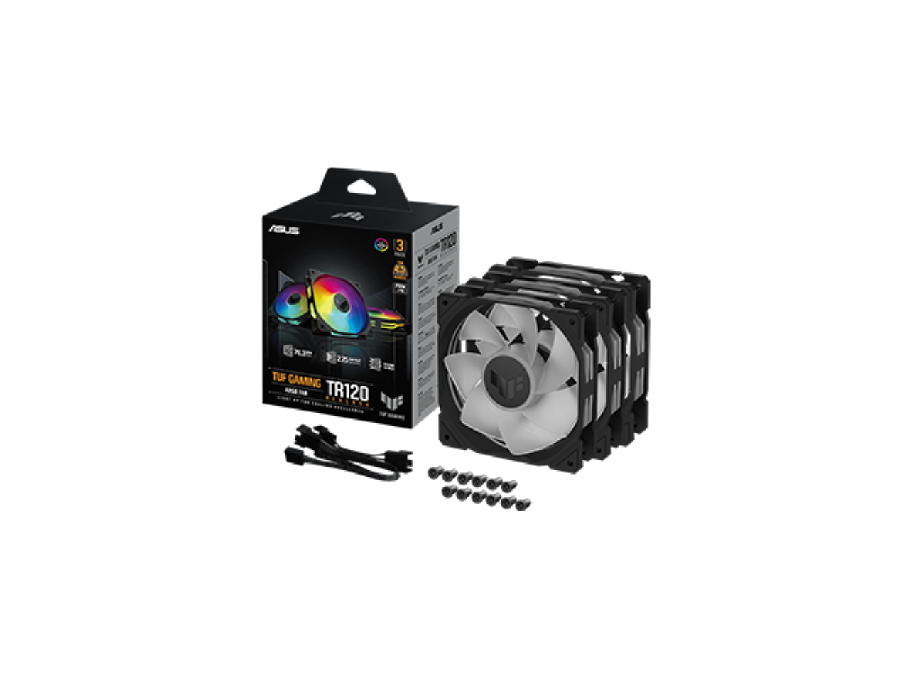 ASUS - TUF Gaming TR120 ARGB Fan - Triple Pack, 28mm Frame, Double-Layer LED, Aura Sync - Black