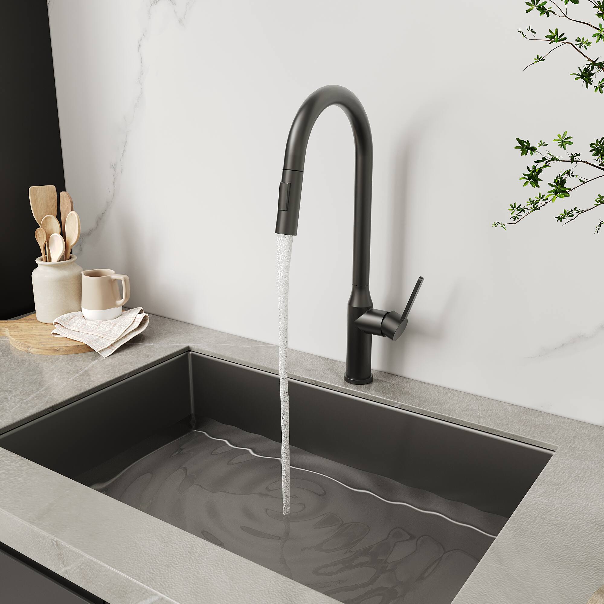 Alt View 1. Bothwa Home - Bothwa Home KF-SL023 Kitchen Faucet in Matt Black Finish - Matt Black.