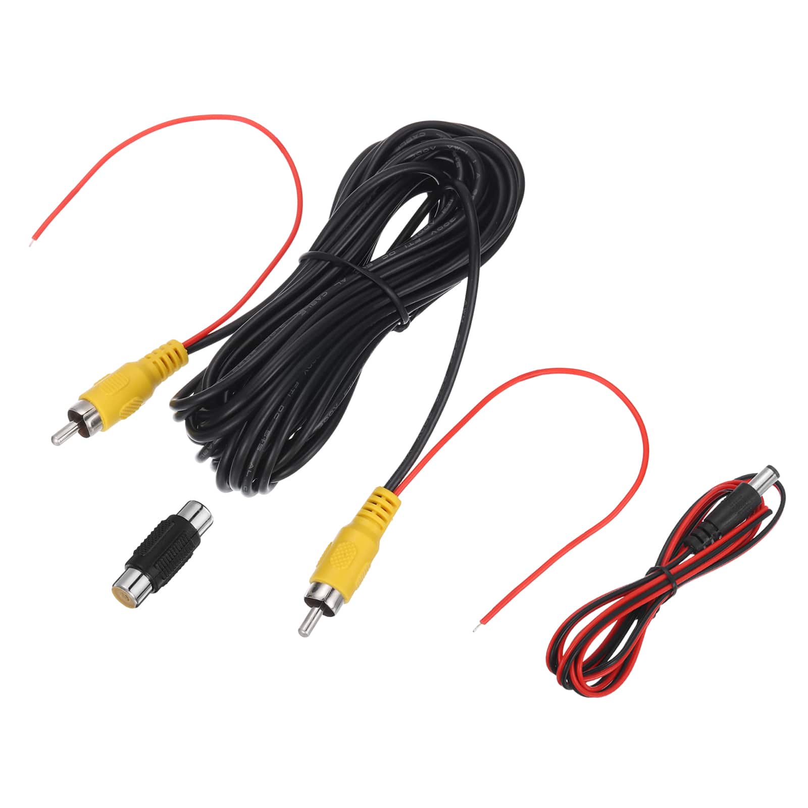 Unique Bargains - Backup Camera RCA Video Cable, Male to Male, with F-F Coupler, Detection & DC Wire for Truck/Bus/SUV - Black
