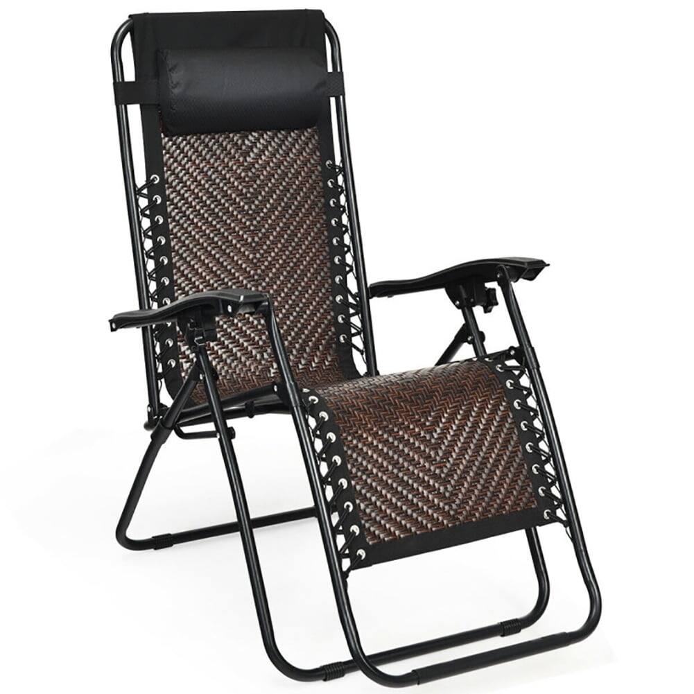 Back. Kadyn - 2 Pieces Folding Patio Rattan Zero Gravity Lounge Chair, Zero Gravity Lawn Lounge Chairs with Cup Holder-Light Brown - Brown.