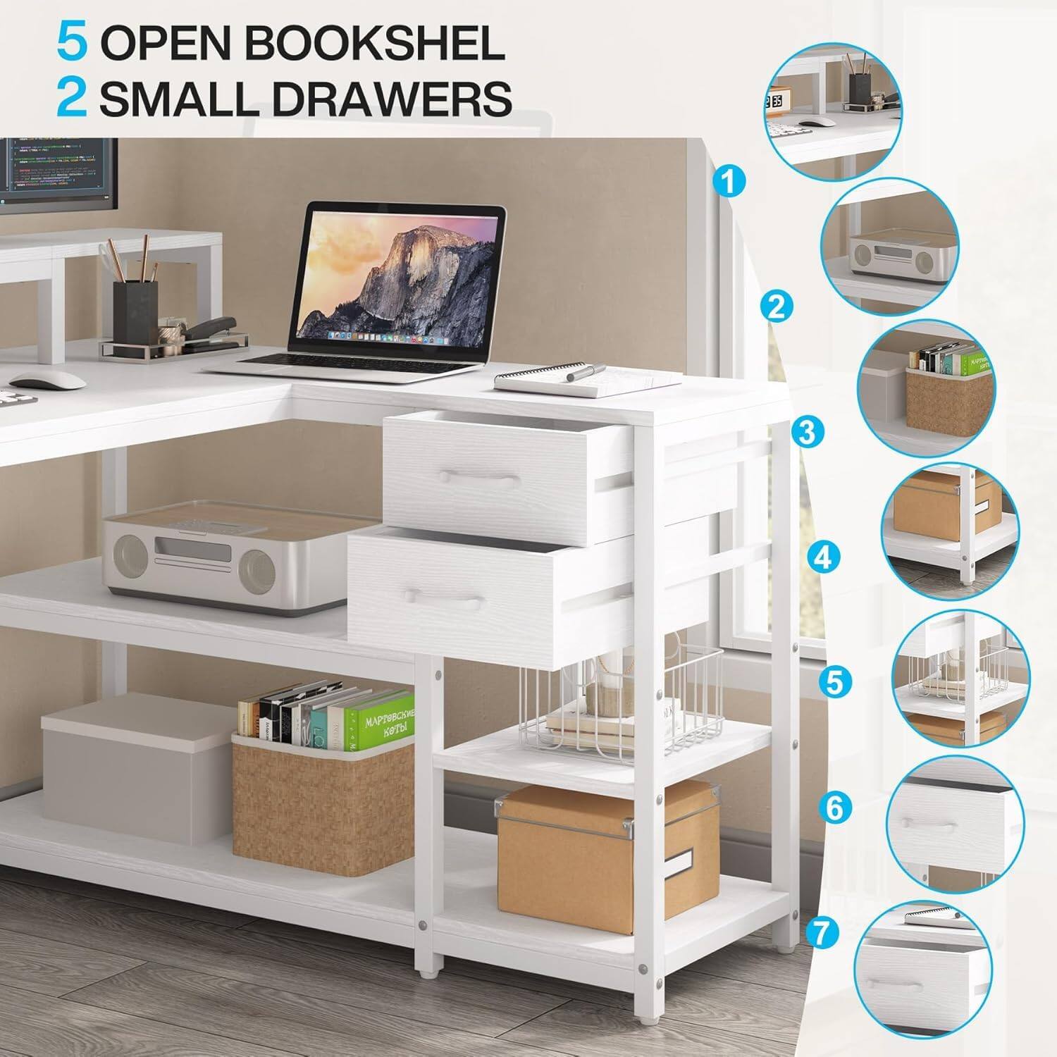 5 OPEN BOOKSHELF  
2 SMALL DRAWERS