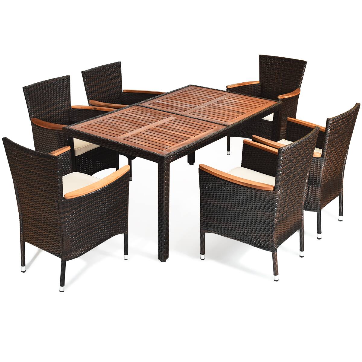 Alt View 1. Gymax - Gymax 7pcs Patio Rattan Dining Set 6 Stackable Cushioned Chairs Patio - as pic.
