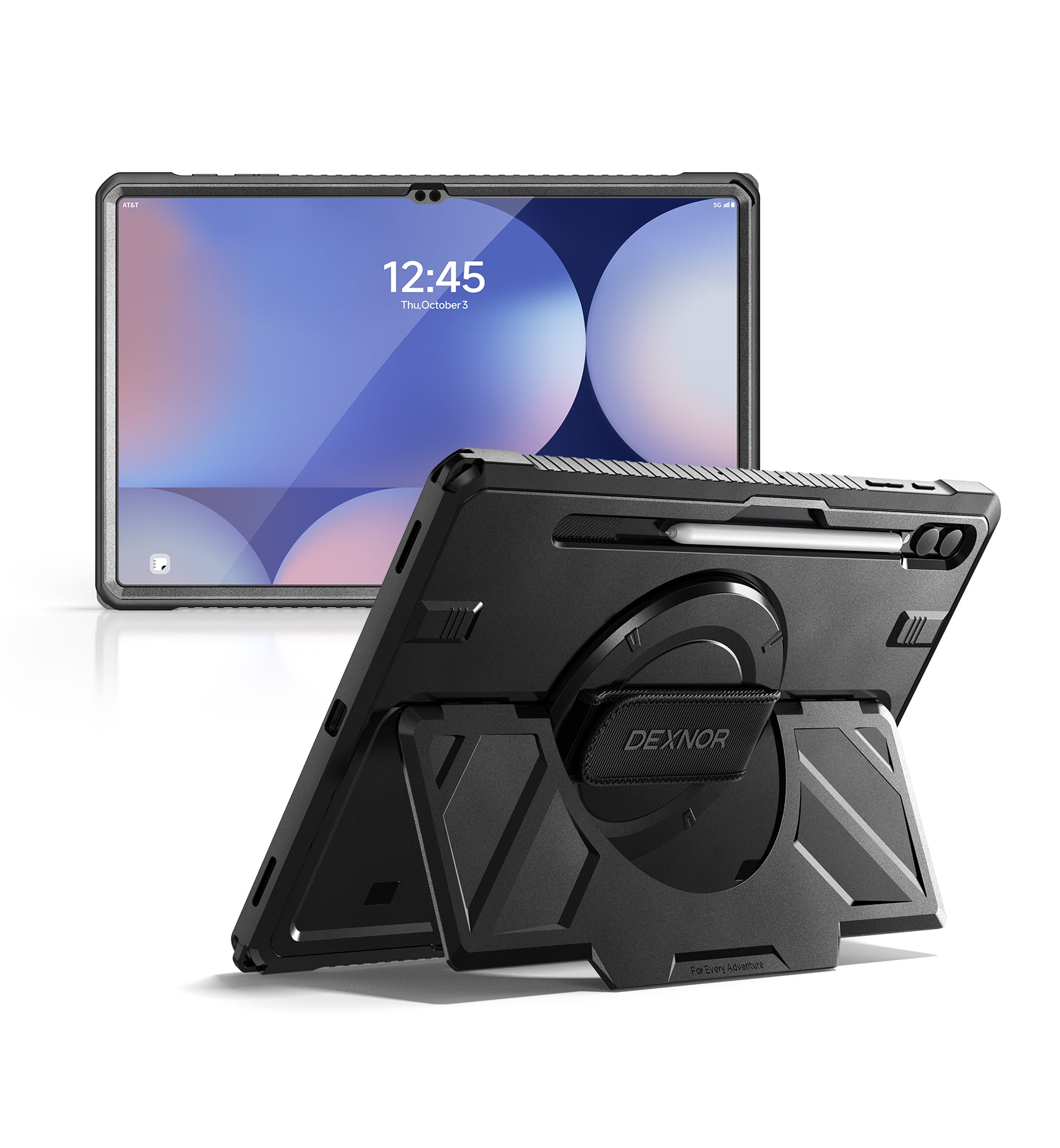 Dexnor - For Samsung Galaxy Tab S10 Ultra/S9 Ultra/S8 Ultra Rugged Protective Case with 360° Rotating Hand Strap,Screen Protector - Black