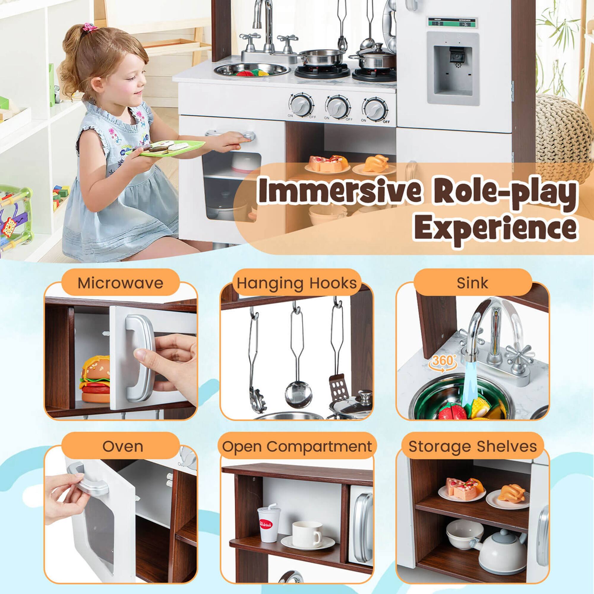 Immersive Role-play Experience

- Microwave
- Hanging Hooks
- Sink
- Oven
- Open Compartment
- Storage Shelves