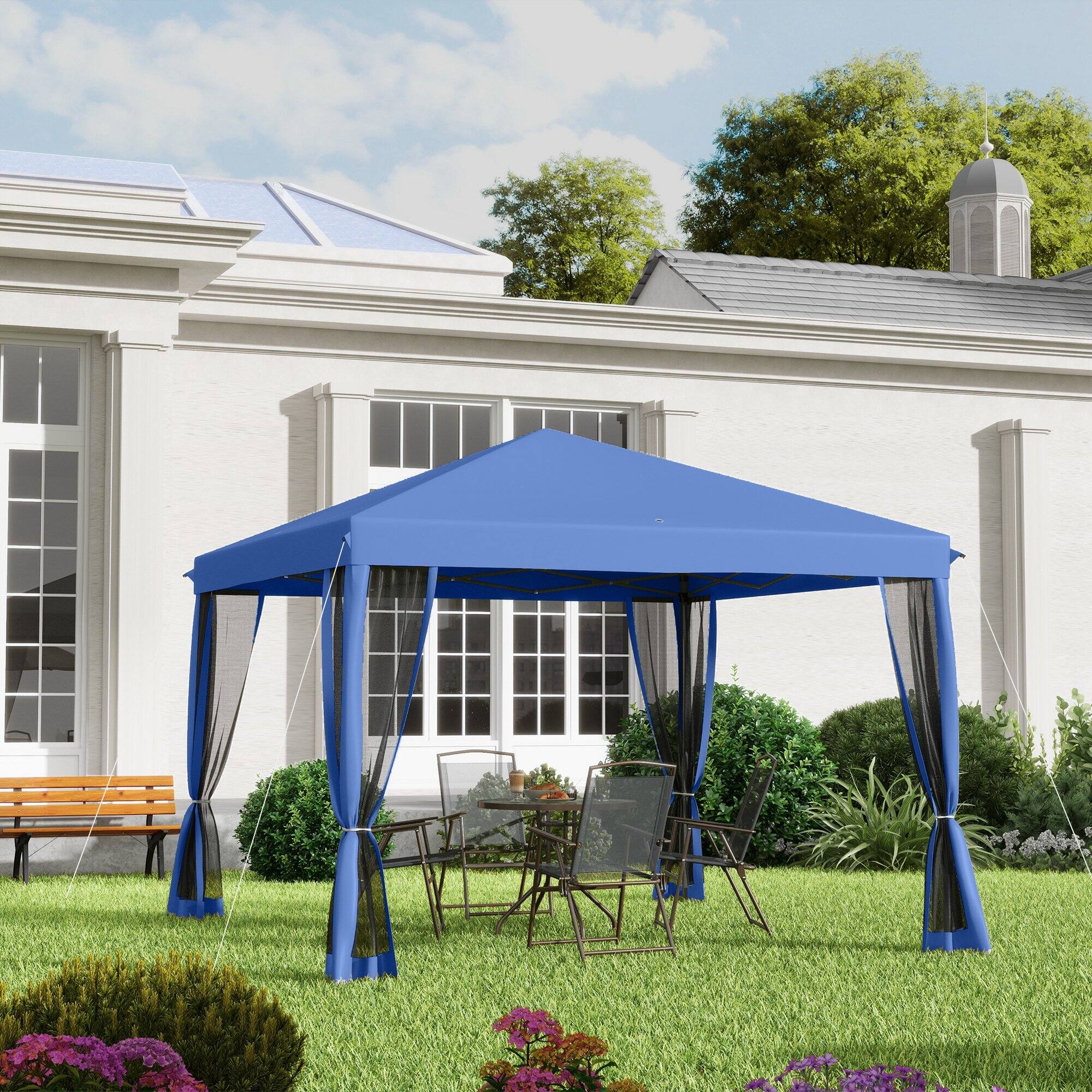 Alt View 8. Outsunny - 10' x 10' Pop Up Canopy Tent with Netting, Instant Gazebo, Screen House Room with Carry Bag, Height Adjustable - Blue.