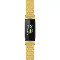 Front. StrapsCo - Mesh Stainless Steel Metal Watch Band Strap For Fitbit Inspire 3 - Yellow Gold.