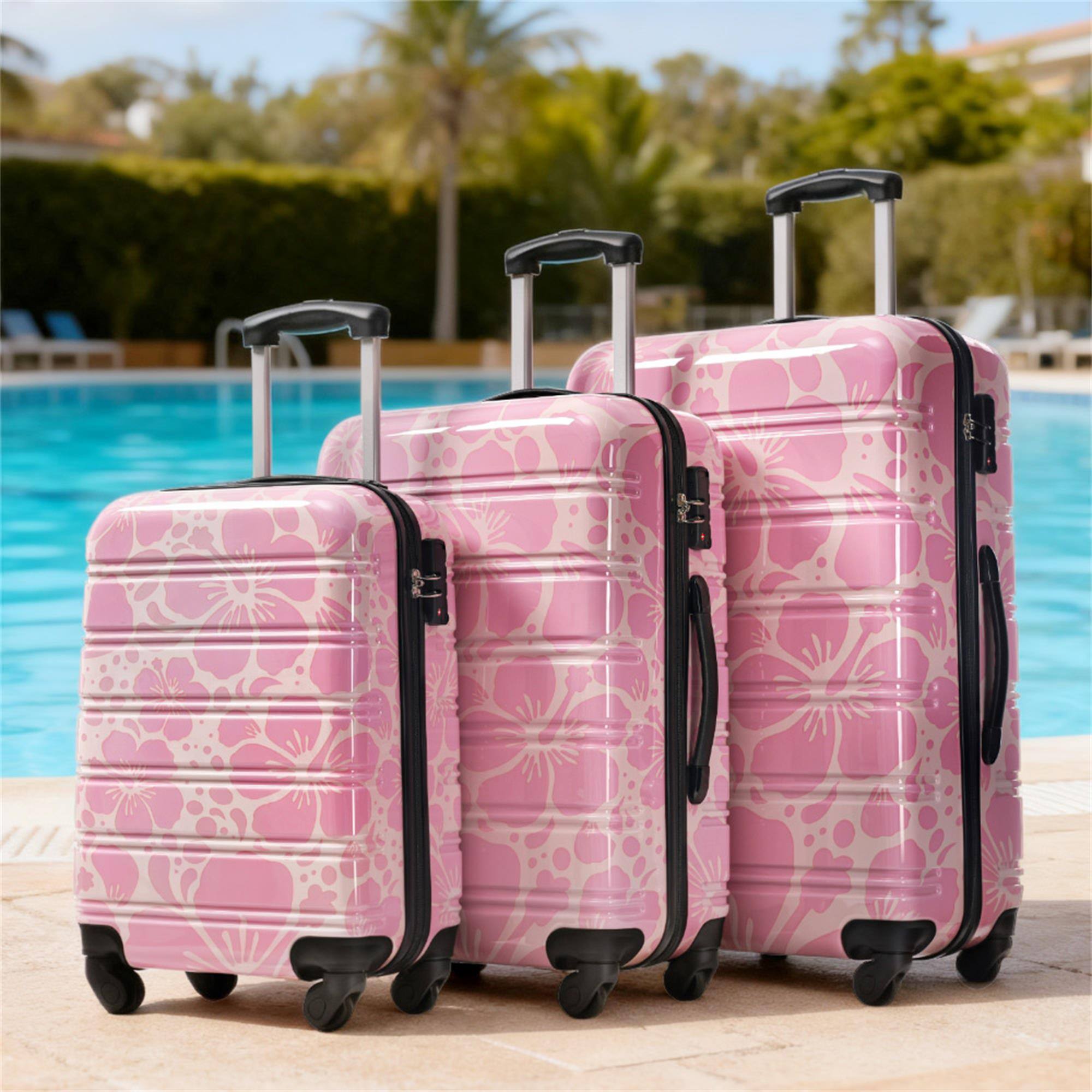 Angle. Boyel Living - Pink Hardshell Luggage Set Spinner Suitcase with TSA Lock ABS Lightweight Material - Light Blue.