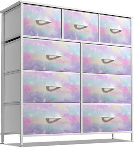 Sorbus - 9 Drawers Dresser - Furniture Storage for Bedroom, Closet, and More - Steel Frame, Wood Top, Fabric Bins - Rainbow sparkle