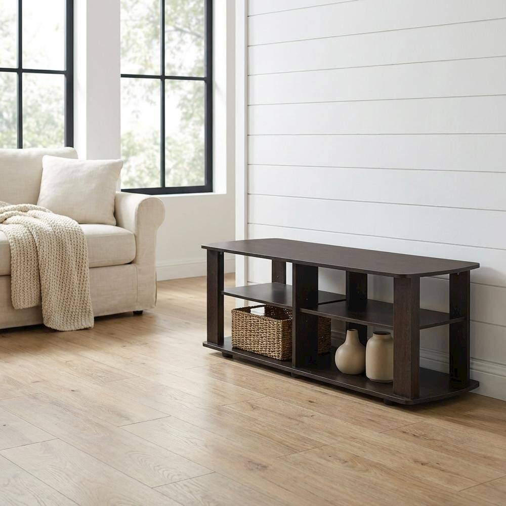 Alt View 1. FurniFact - Dark Brown TV Stand with Composite Wood Finish for Living Room Storage - Brown.