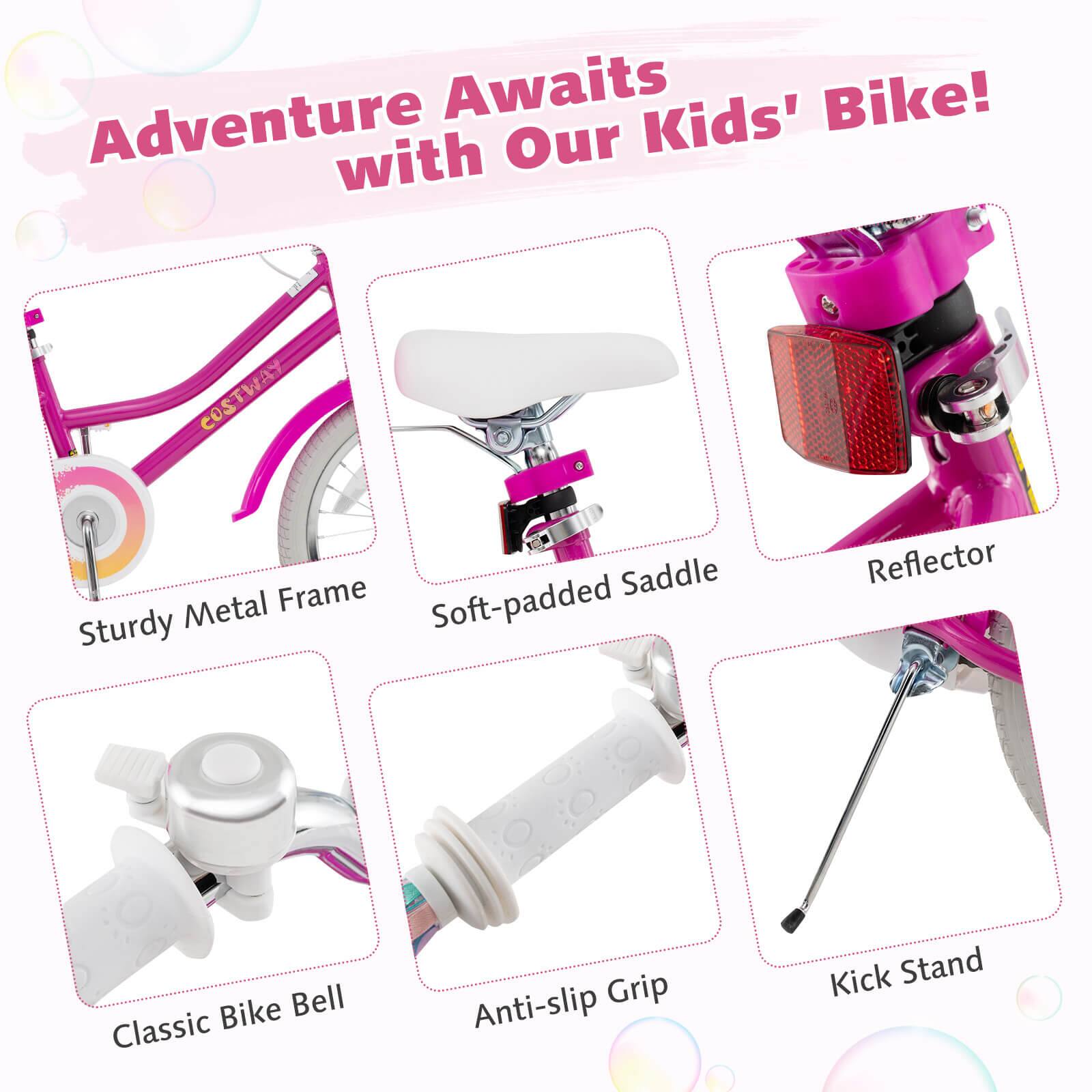 Adventure Awaits Kids' Bike! with Our COSTWAY Frame Saddle Sturdy Metal Soft-padded Reflector Bike Bell Classic Anti-slip Grip Kick Stand