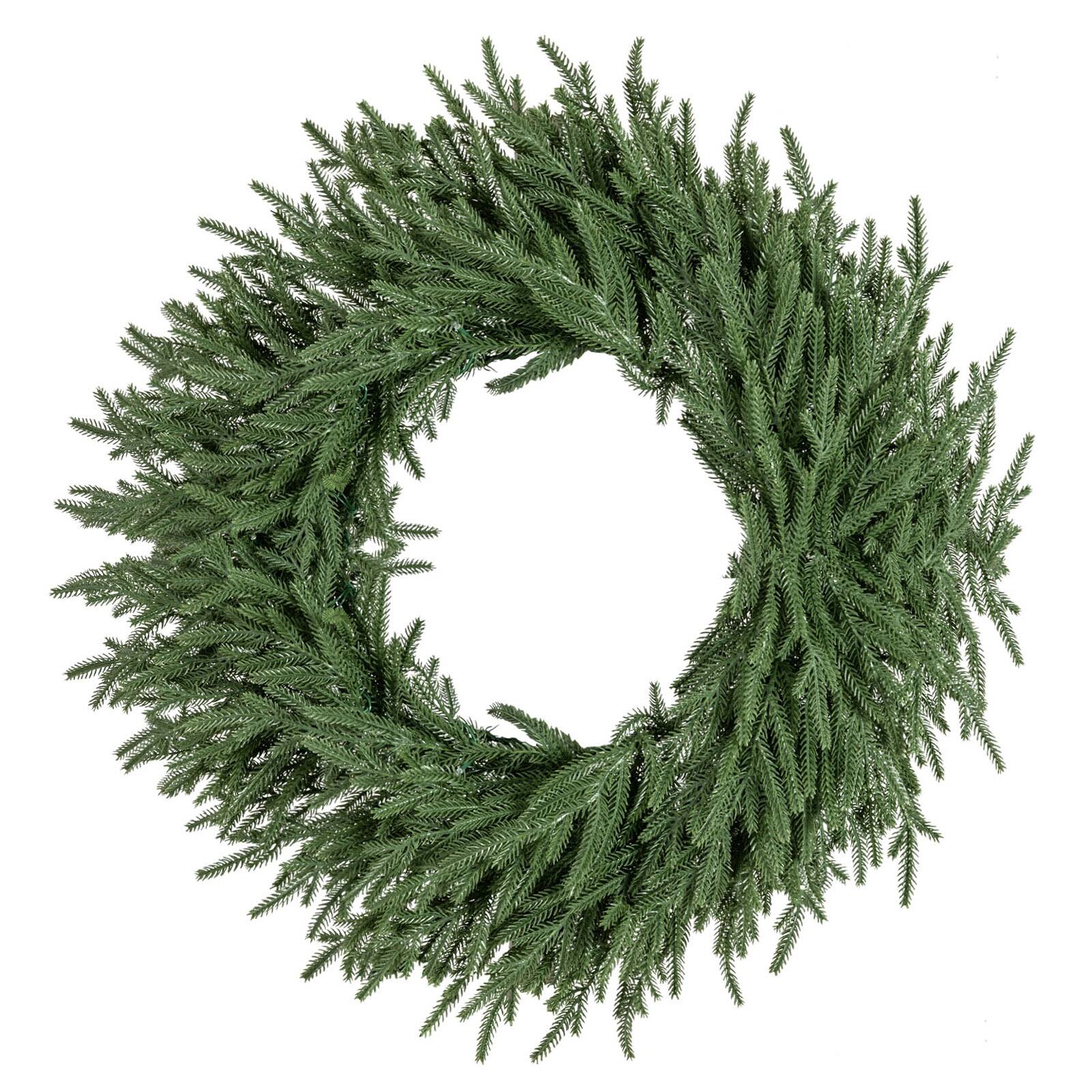 Alt View 9. Gymax - Gymax 24'' Outdoor Artificial Pre-Lit Christmas Wreath w/108 Branch Tips & 35 White LED Lights Green - Green.
