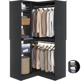 Aheaplus - 36"Corner Closet Organizer: Freestanding System With 2 Rods & 8 Shelves (36"W x 16"D x 80"H) - Black