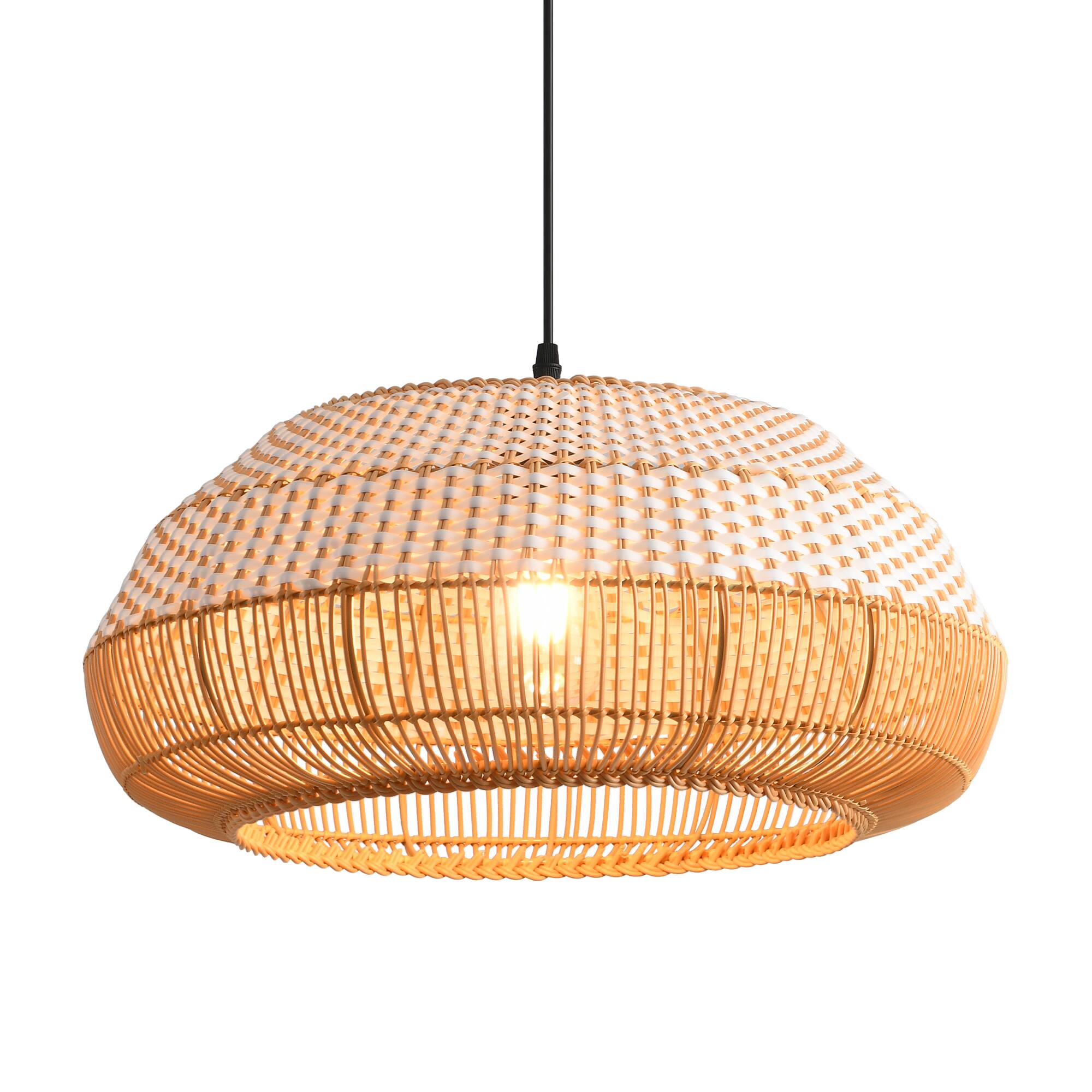 Alt View 5. Parrot Uncle - 1-Light Coastal Retro Brown Rattan Hand-Woven Cloche Hanging Cage Pendant Light - Brown.