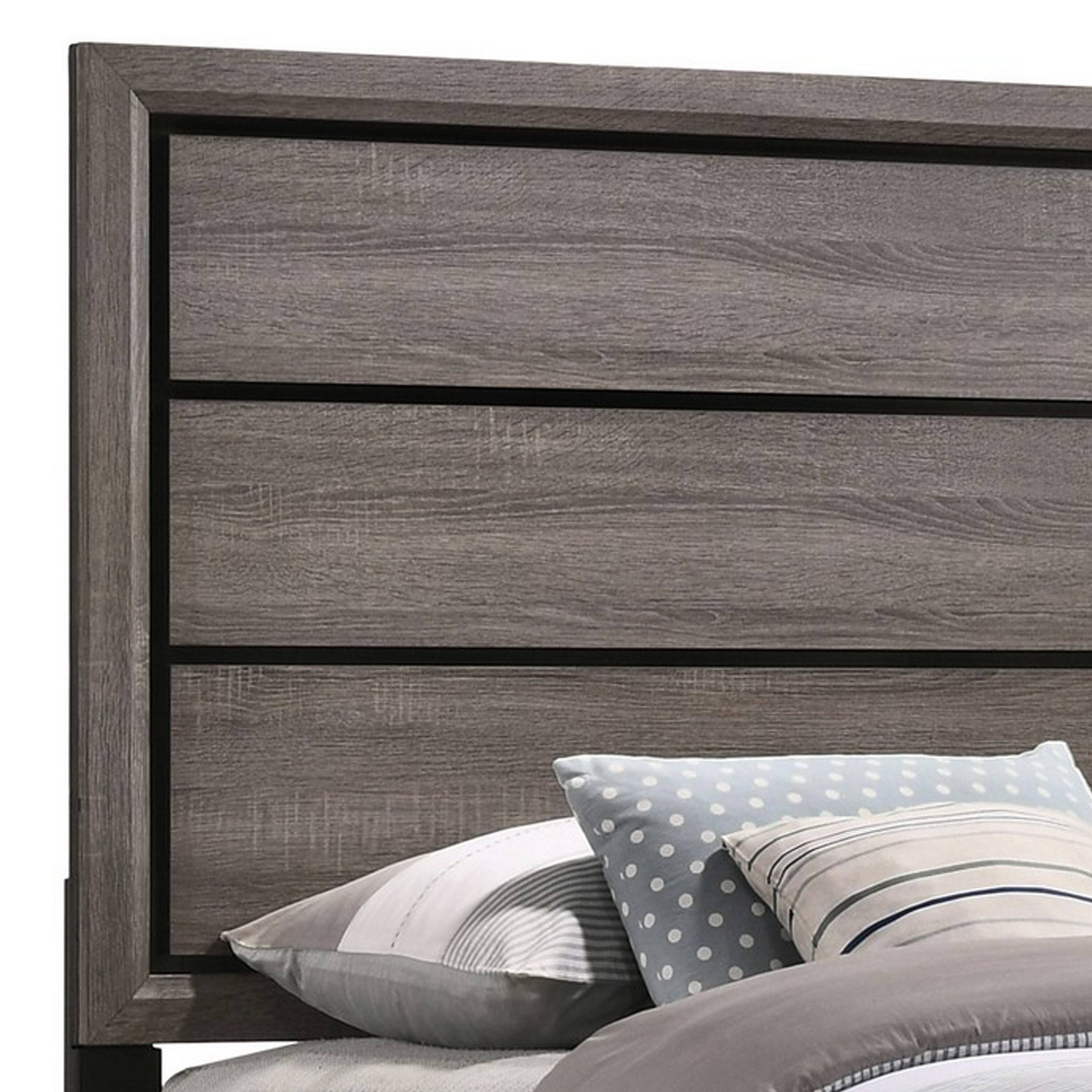 Alt View 2. Manhattan Lane - Mela Twin Size Panel Bed, Groove Design, Tapered Legs - Gray, Black.