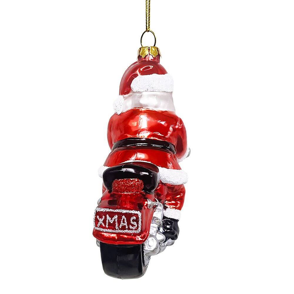 Alt View 1. OrnamentallyYou - Motorcycle Santa Cruising Glass Christmas Ornament Biker Gift - Multi-colored.