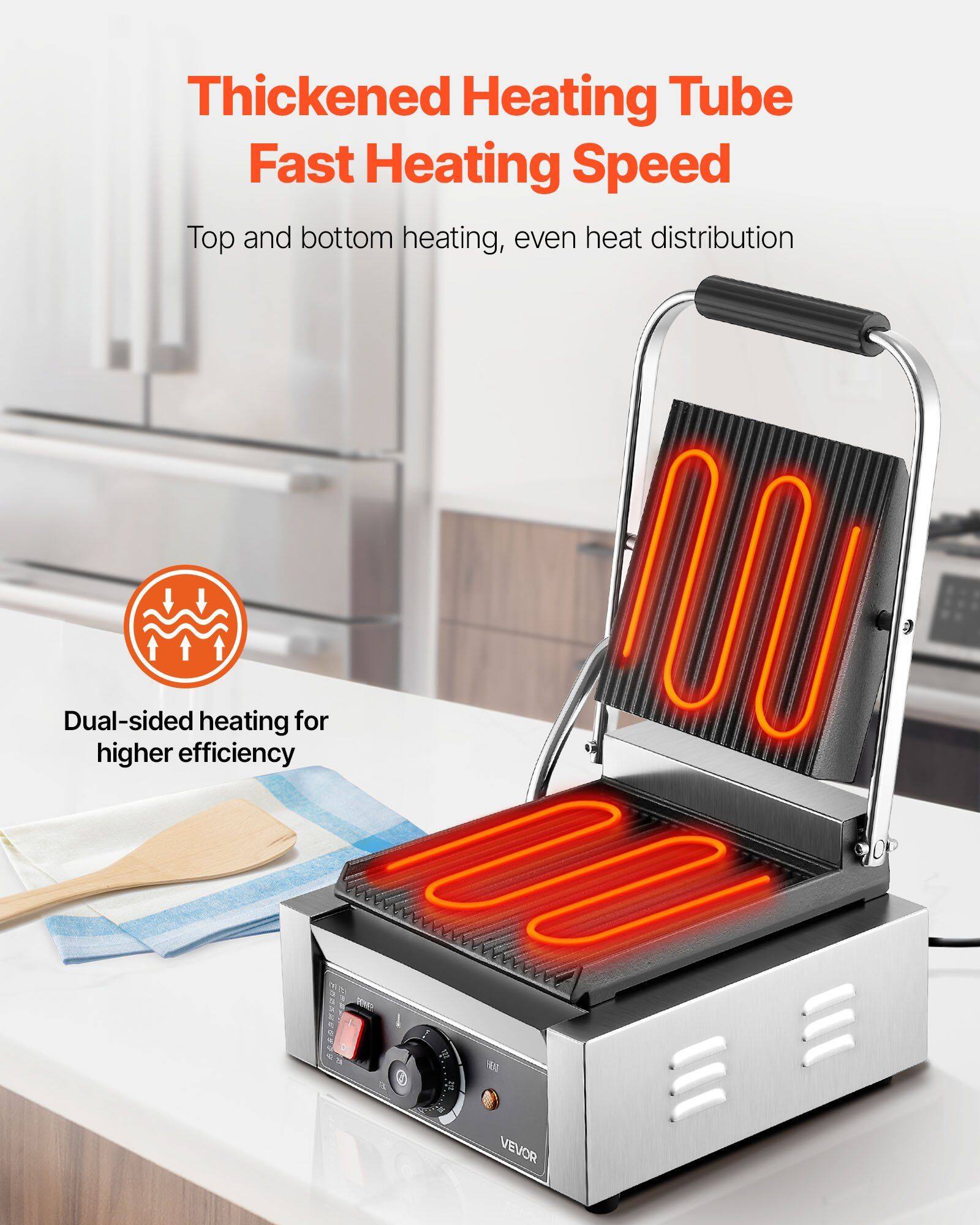 Thickened Heating Tube  
Fast Heating Speed  
Top and bottom heating, even heat distribution  
Dual-sided heating for higher efficiency