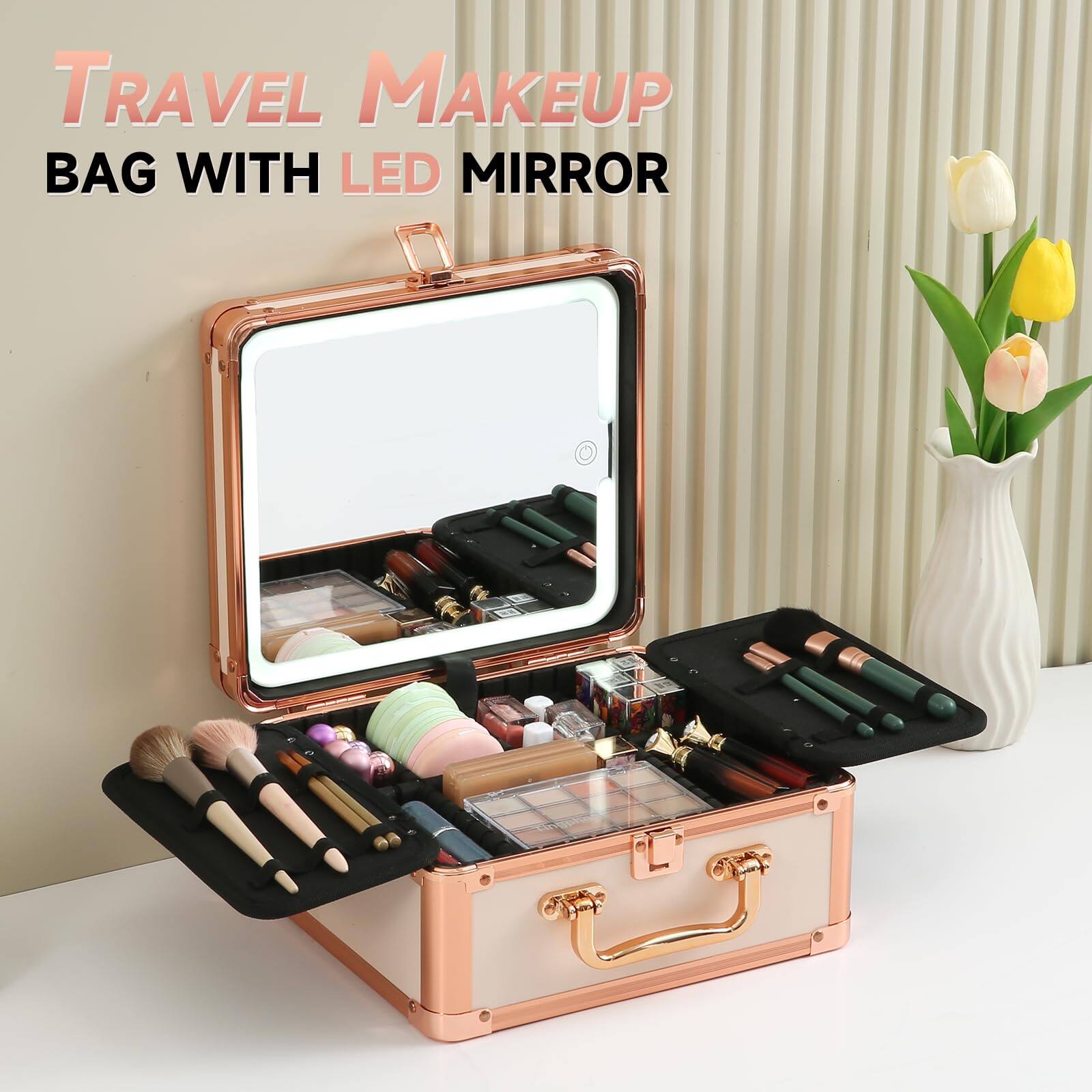 Travel Makeup Bag with LED Mirror