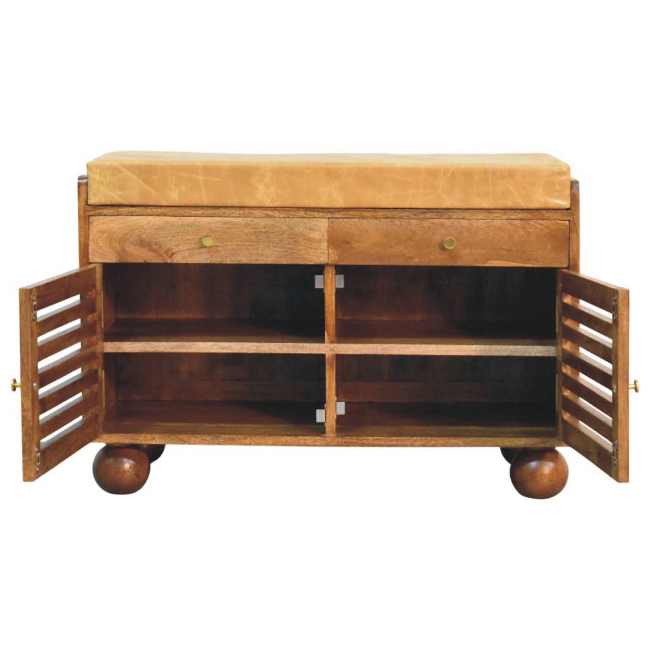 Alt View 4. Artisan Furniture - Artisan Furniture Solid Wood Bola Shoe Storage Bench, 2 Drawers, 4 Shelves, Orange and Brown - Orange And Brown.