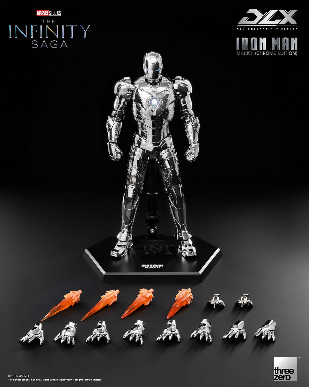 MARVEL STUDIOS THE INFINITY SAGA DLX COLLECTIBLE FIGURE IRON MAN MARK II (CHROME EDITION)  
ELGA IONMAN MADE .. d  2000 MARVEL - development, as rinal Final product my TH from prototype images three zero