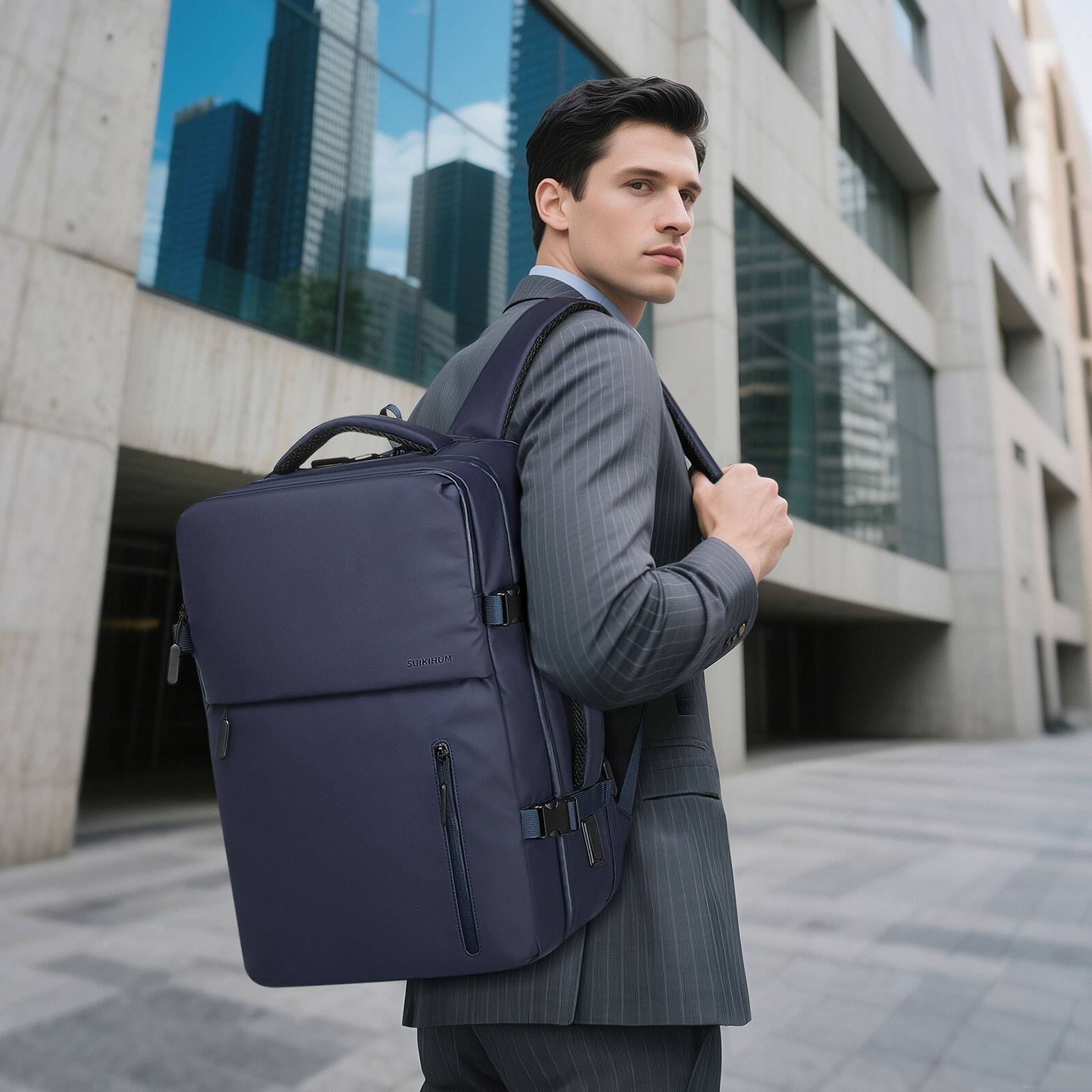 Alt View 1. Unique Bargains - Lay Flat Carry on Travel Backpack, 30L Airline Approved, Fits 16" Laptop, USB-C & USB-A, Water Resistant - Blue.