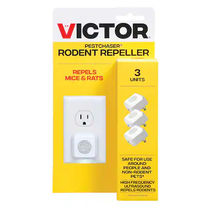 VICTOR PESTCHASER RODENT REPELLER
REPELS MICE & RATS
3 UNITS
SAFE FOR USE AROUND PEOPLE AND NON-RODENT PETS*
HIGH FREQUENCY ULTRASOUND REPELS RODENTS
*When used as directed