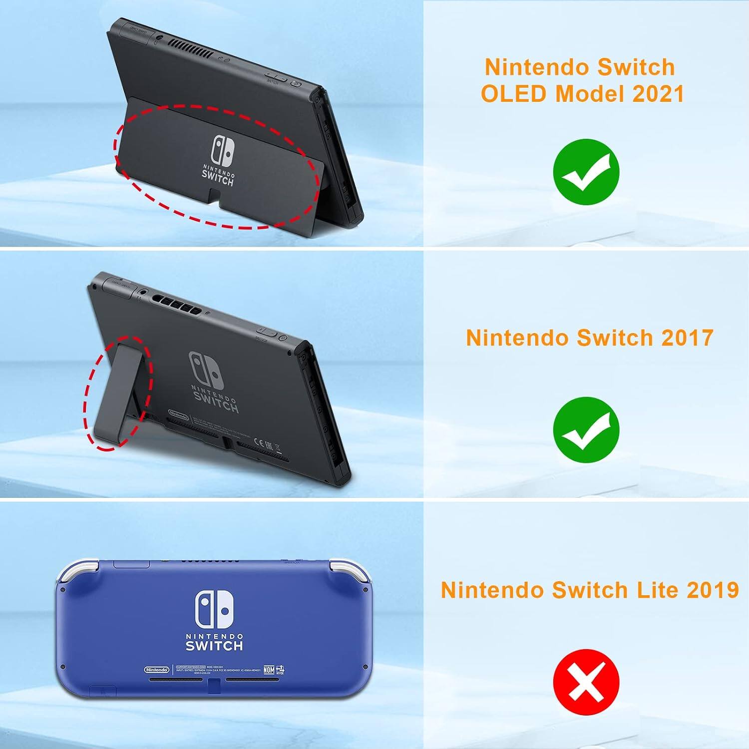 Nintendo Switch OLED Model 2021  
Nintendo Switch 2017  
Nintendo Switch Lite 2019