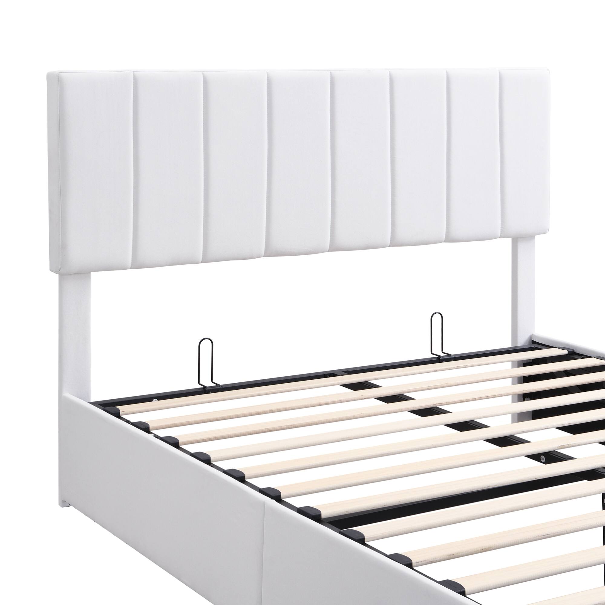 Alt View 10. GOODSILO - Queen Size Upholstered Platform Bed with Hydraulic Storage System - White.