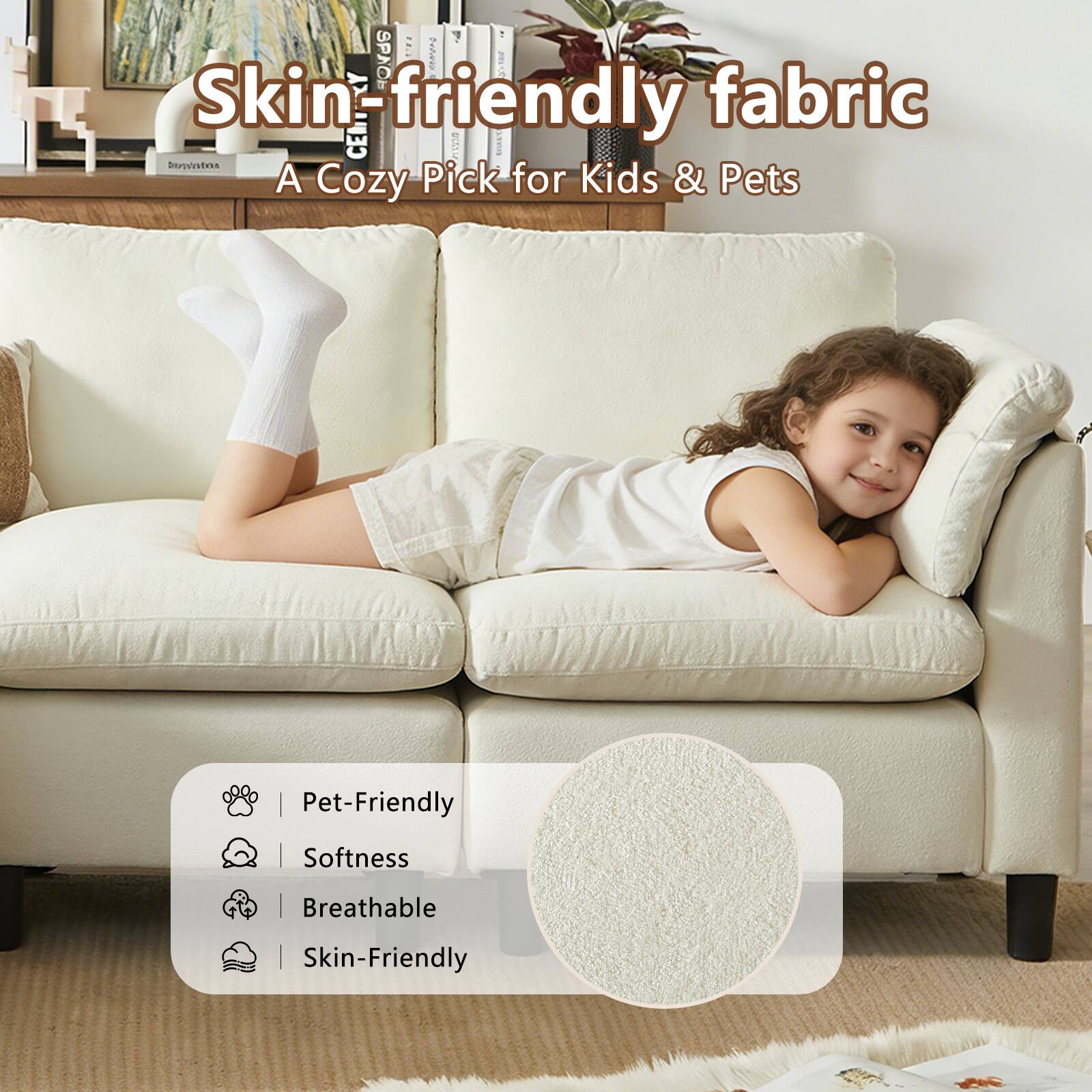 Skin-friendly fabric  
A Cozy Pick for Kids & Pets  

Pet-Friendly  
Softness  
Breathable  
Skin-Friendly