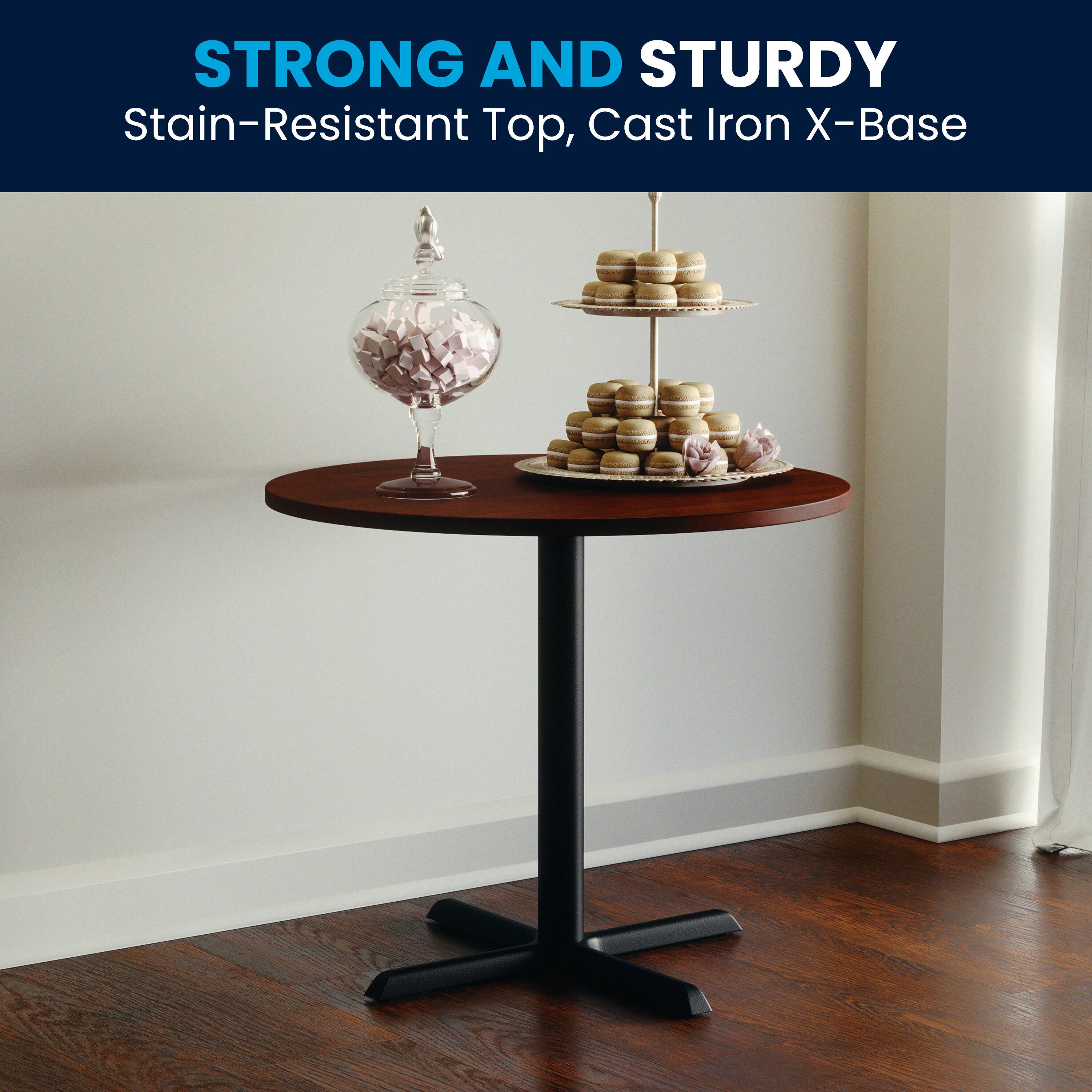 STRONG AND STURDY  
Stain-Resistant Top, Cast Iron X-Base