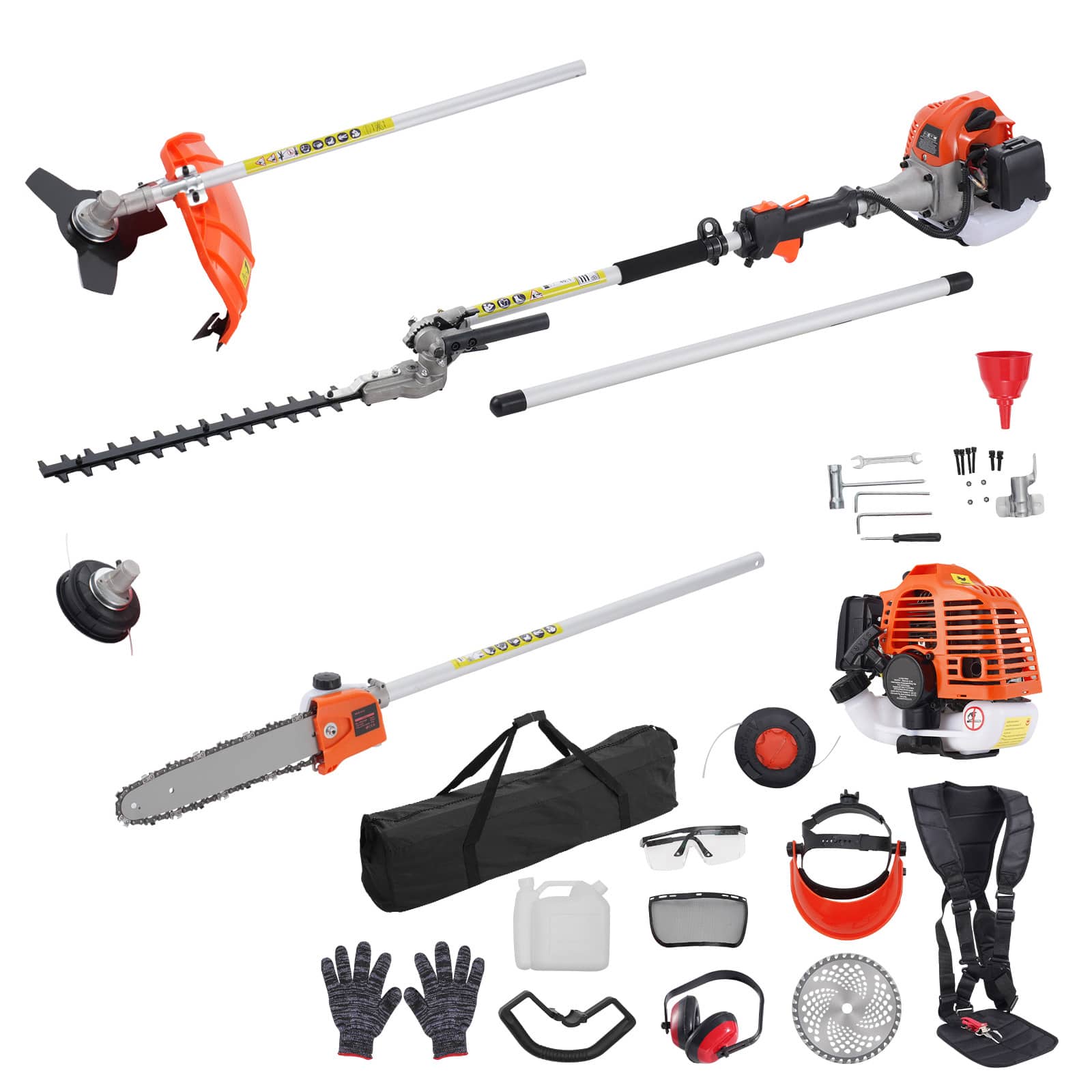 LOVMOR - 26CC 6 In 1 Gas Trimming Tool Set Hedge Trimmer Weed Eater Pole Saw with Extension Pole