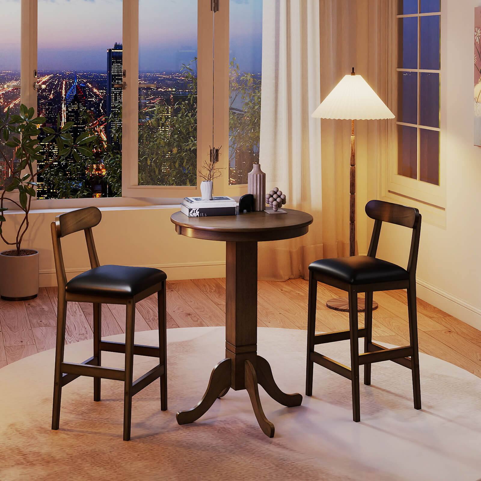 Alt View 3. Costway - Costway Set of 2 Bar Stools with Rubber Wood Legs, Footrests, Curved Backrests for Kitchen - Oak,Black.