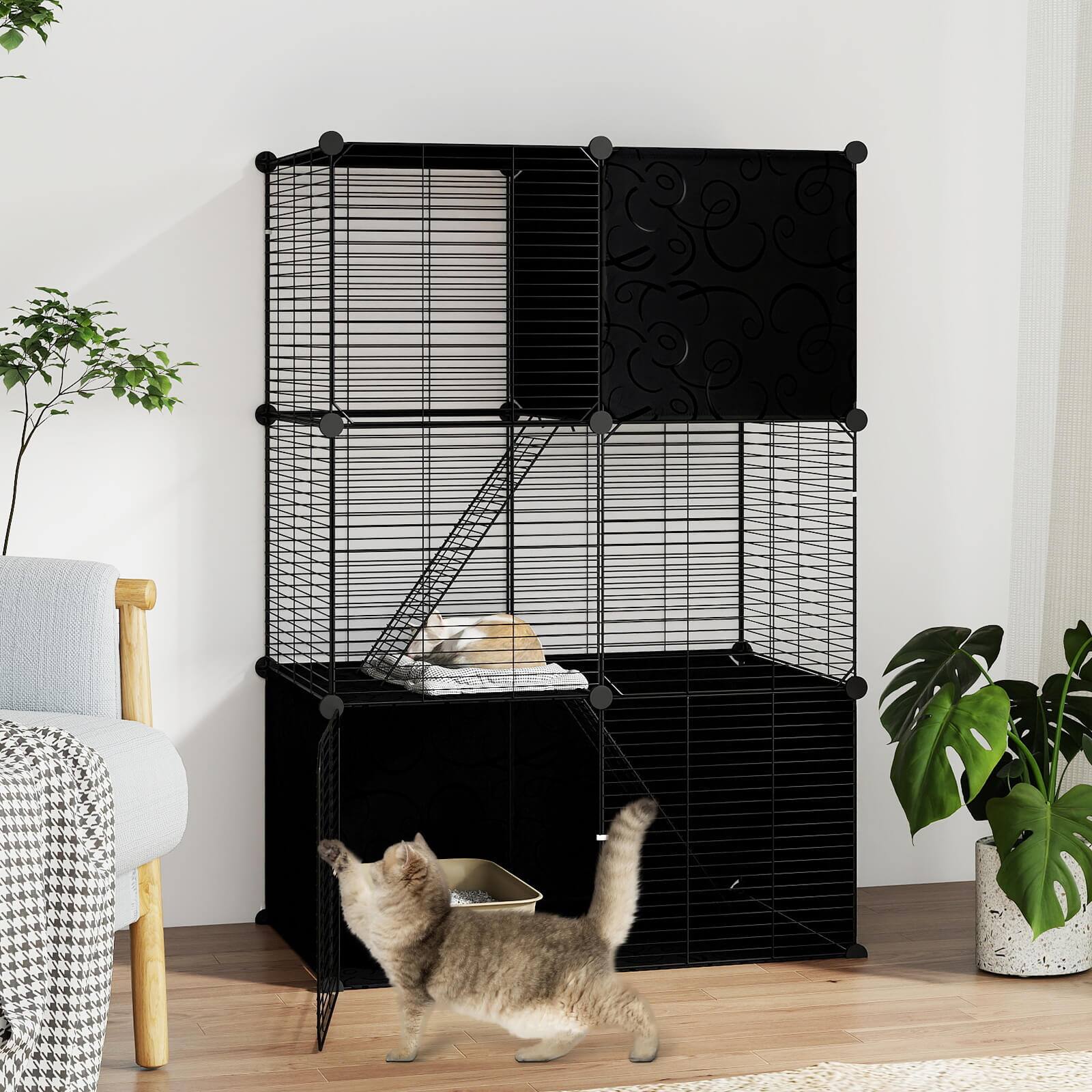 Alt View 1. Costway - Costway 3-Tier Indoor Metal Wire Kitten Enclosure with 2 Ramps, Pet Pen for Small Animal.