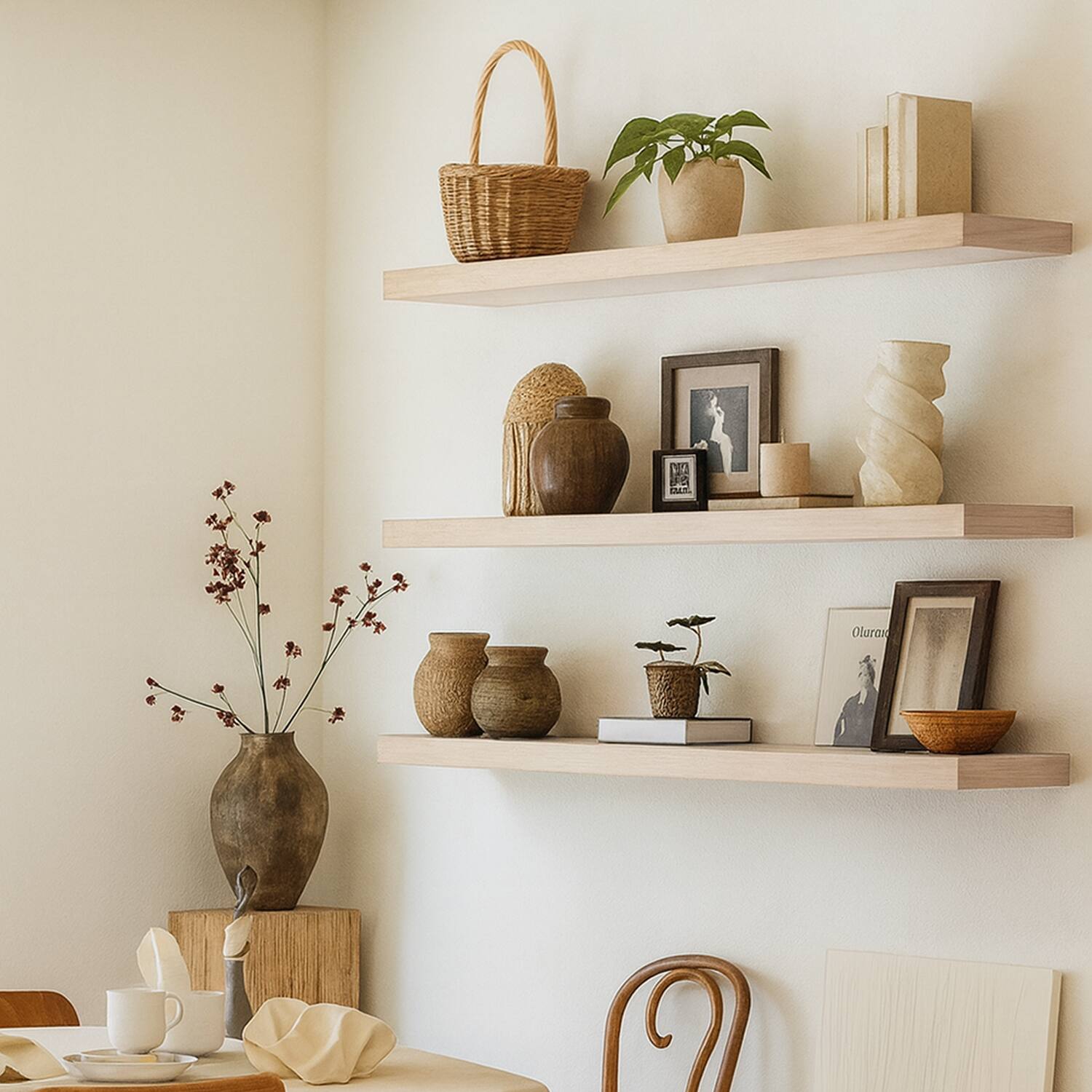 Alt View 1. BOMEDA - Wooden Floating Shelves for Wall, Bathroom or Room Wall Storage, Hanging Shelf Organizer, 24x7x1.5 in, 3 Pack - Oak.