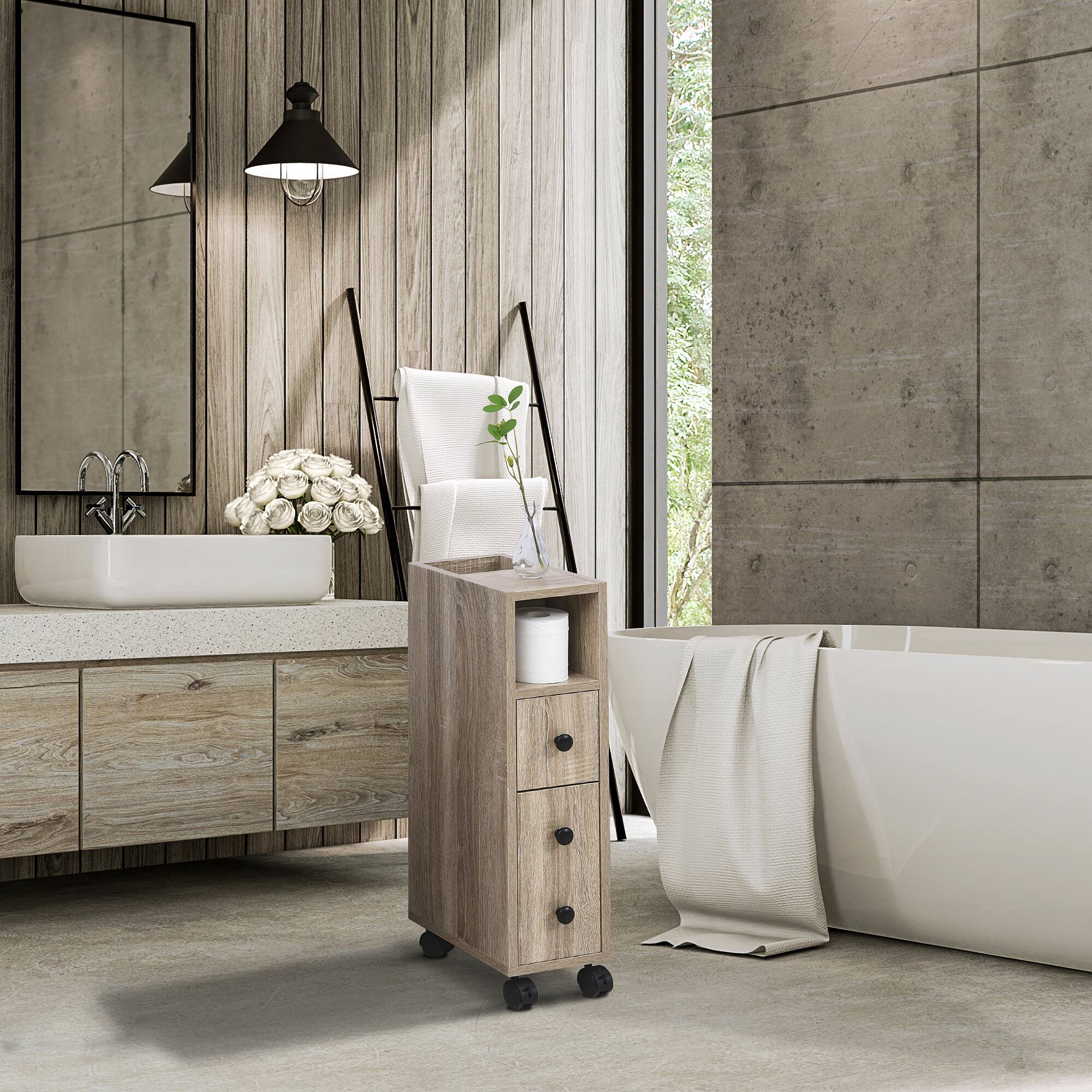 Alt View 1. Kleankin - Freestanding Compact Design Bathroom Cabinet with 2 Open Cabinets, 1 Door Cabinet, 1 Drawer - Oak.