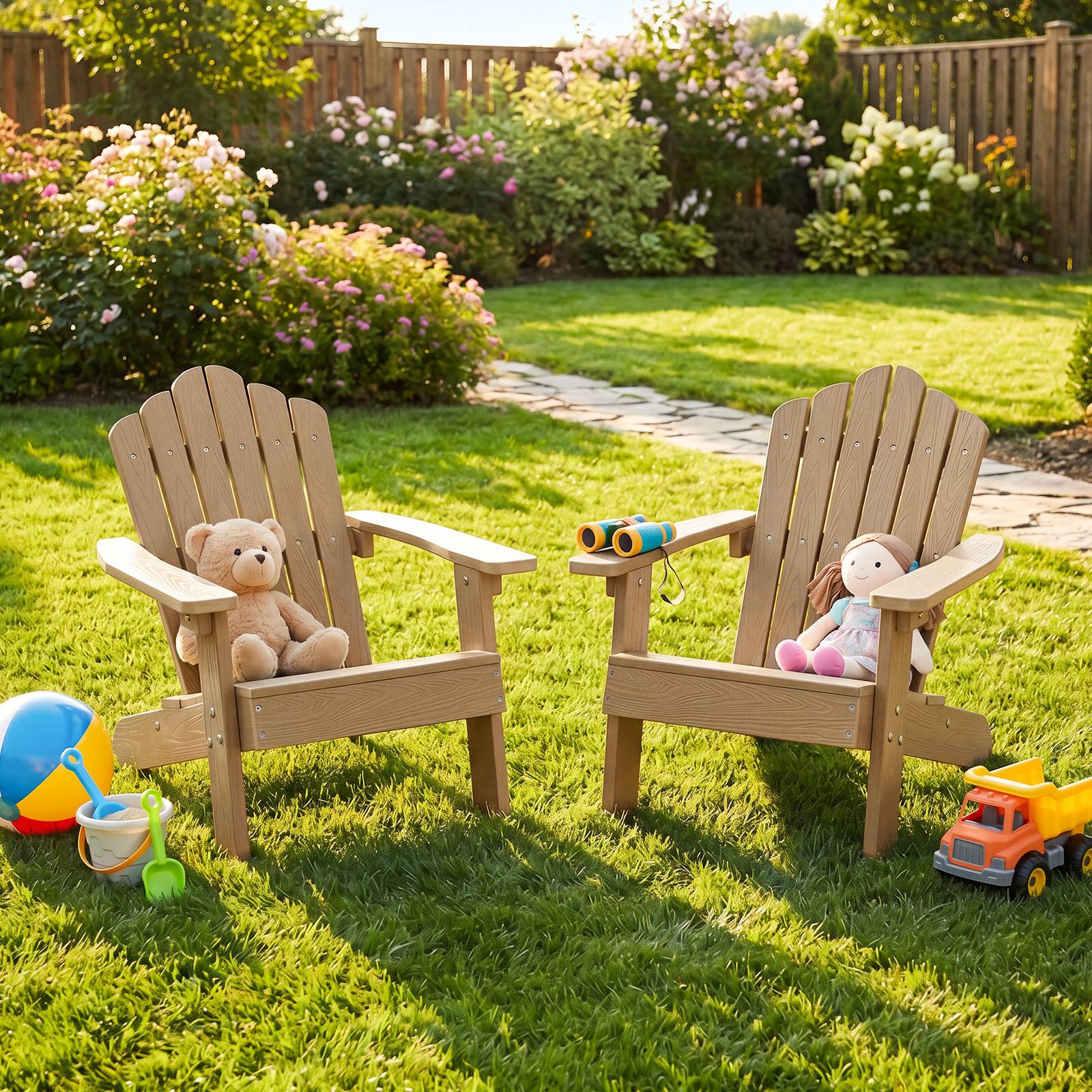 Alt View 3. Costway - Costway Kids Adirondack Chair, All-weather Outdoor Chair for Kids with Tilted High Backrest - Brown.
