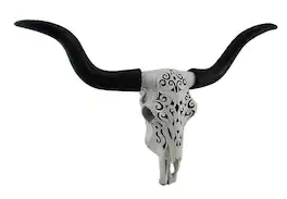 Zeckos - Longhorn and Lace Black & Filigree Design Hanging Steer Skull Statue - White