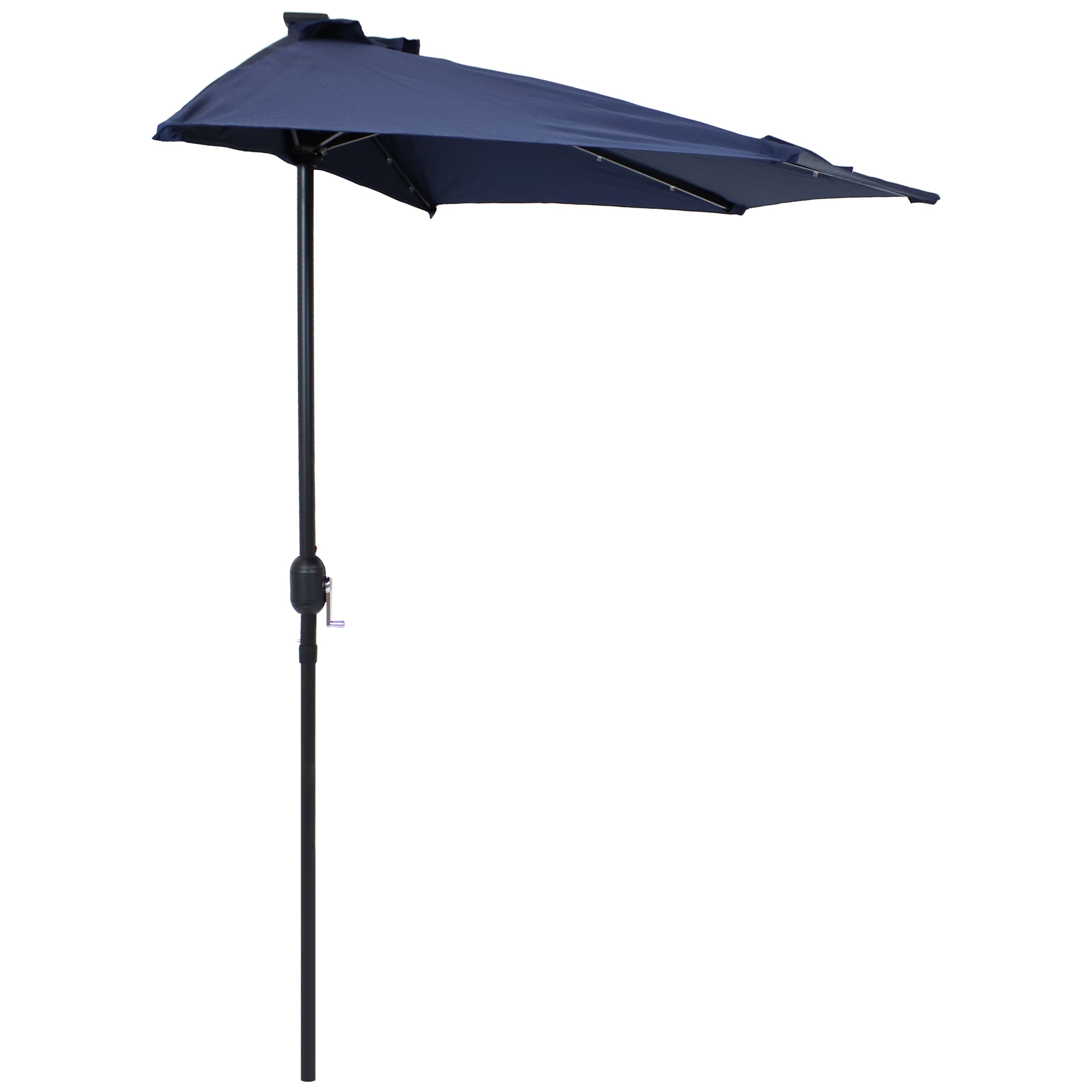 Sunnydaze - 9 ft Solar Steel Half Patio Umbrella with Crank - Navy Blue