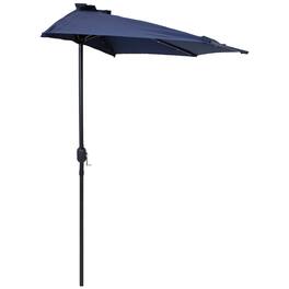 Sunnydaze - 9 ft Solar Steel Half Patio Umbrella with Crank - Navy Blue