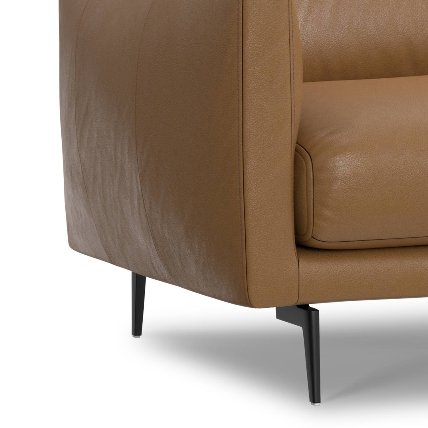 Alt View 5. Simpli Home - Stevens Modern, Mid - Century 81 inch Wide Sofa in Butternut Brown Genuine Leather - Butternut Brown.
