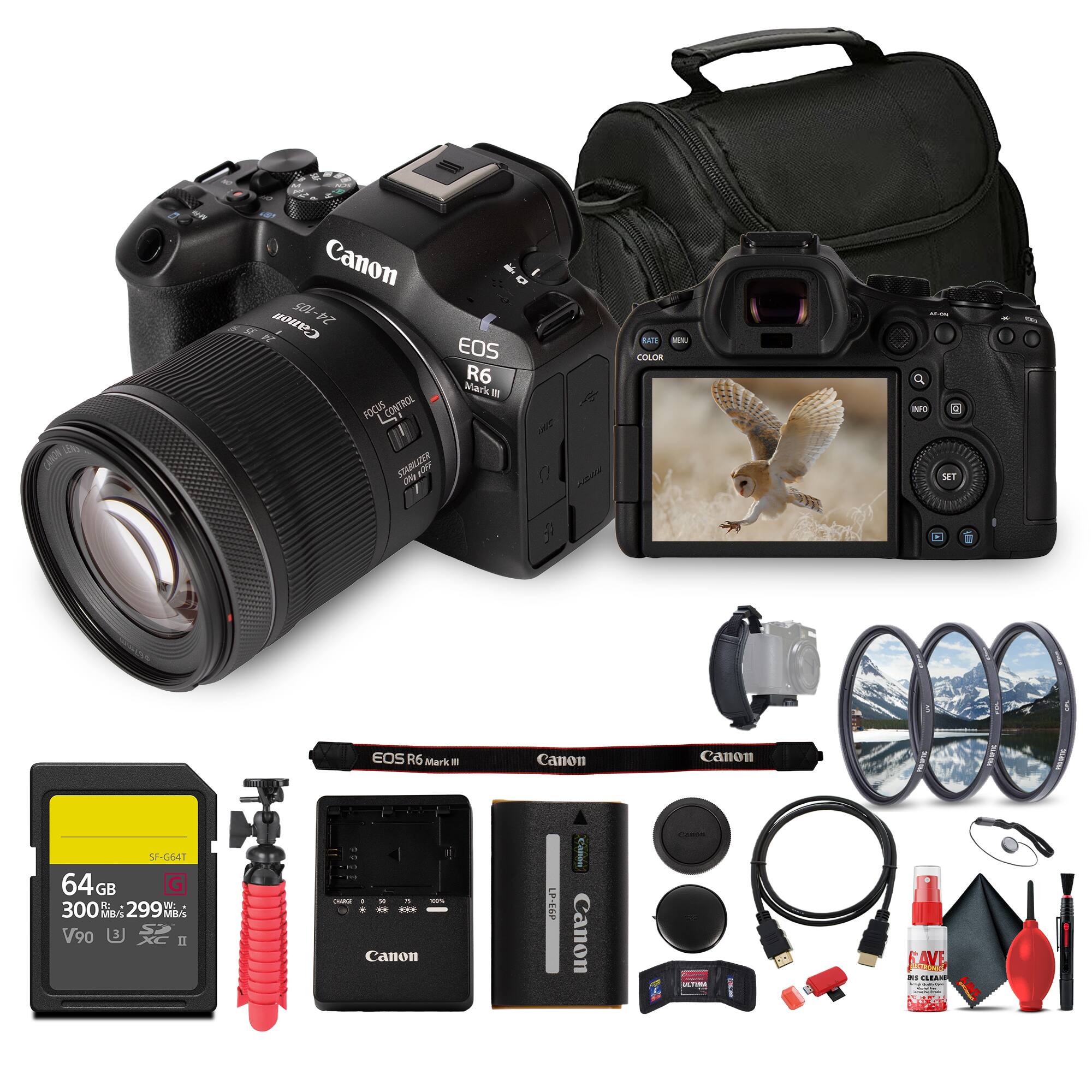 Canon EOS R6 Mark II  
Canon 24-50mm f/2.8  
Canon SF-G2 64GB 300MB/s V90 II  
Canon LP-E6N Battery  
Canon Lens Hood  
Canon Lens Cap  
Canon Camera Strap  
Canon Cleaning Kit  
Canon USB Cable  
Canon Lens Cleaning Spray  
Canon Lens Cleaning Cloth  
Canon Lens Cleaning Brush  
Canon Lens Cleaning Pen