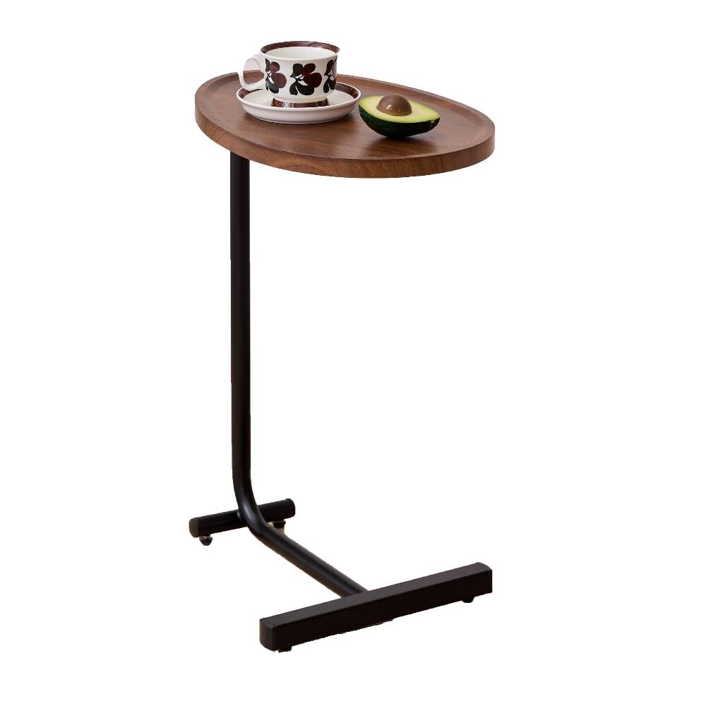 Alt View 1. Loheer - Loheer Brown C-Shaped Side Table Small Sofa End Table for Living Room Space Saving Couch Bedside Table with Metal Frame - Brown.