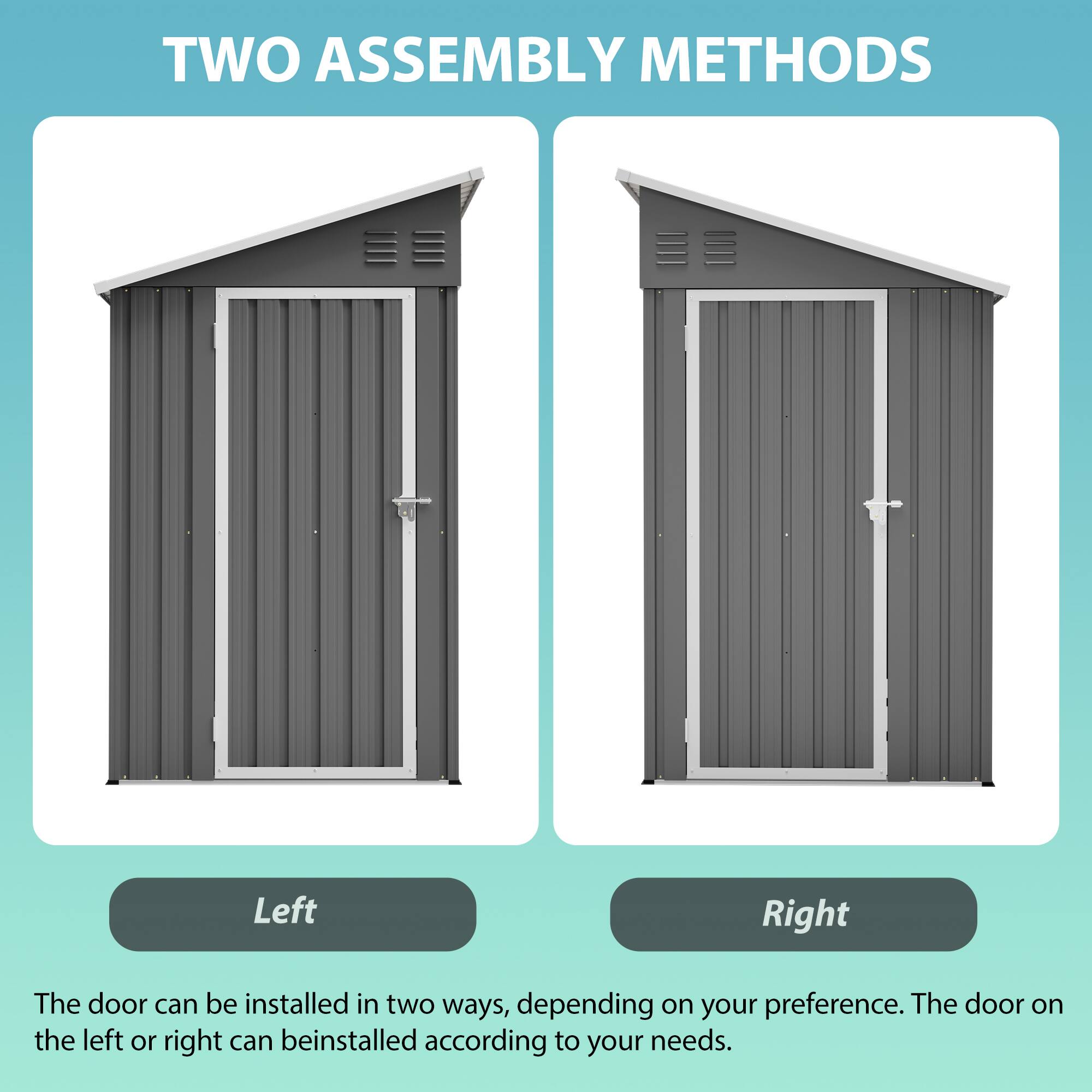 TWO ASSEMBLY METHODS

Left Right

The door can be installed in two ways, depending on your preference. The door on the left or right can be installed according to your needs.