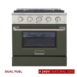 Kucht - 30" Dual Fuel Range for NG, 4.2 cu. ft., SS/Olive Green Door, Sealed Burners, Convection Oven - Olive Green