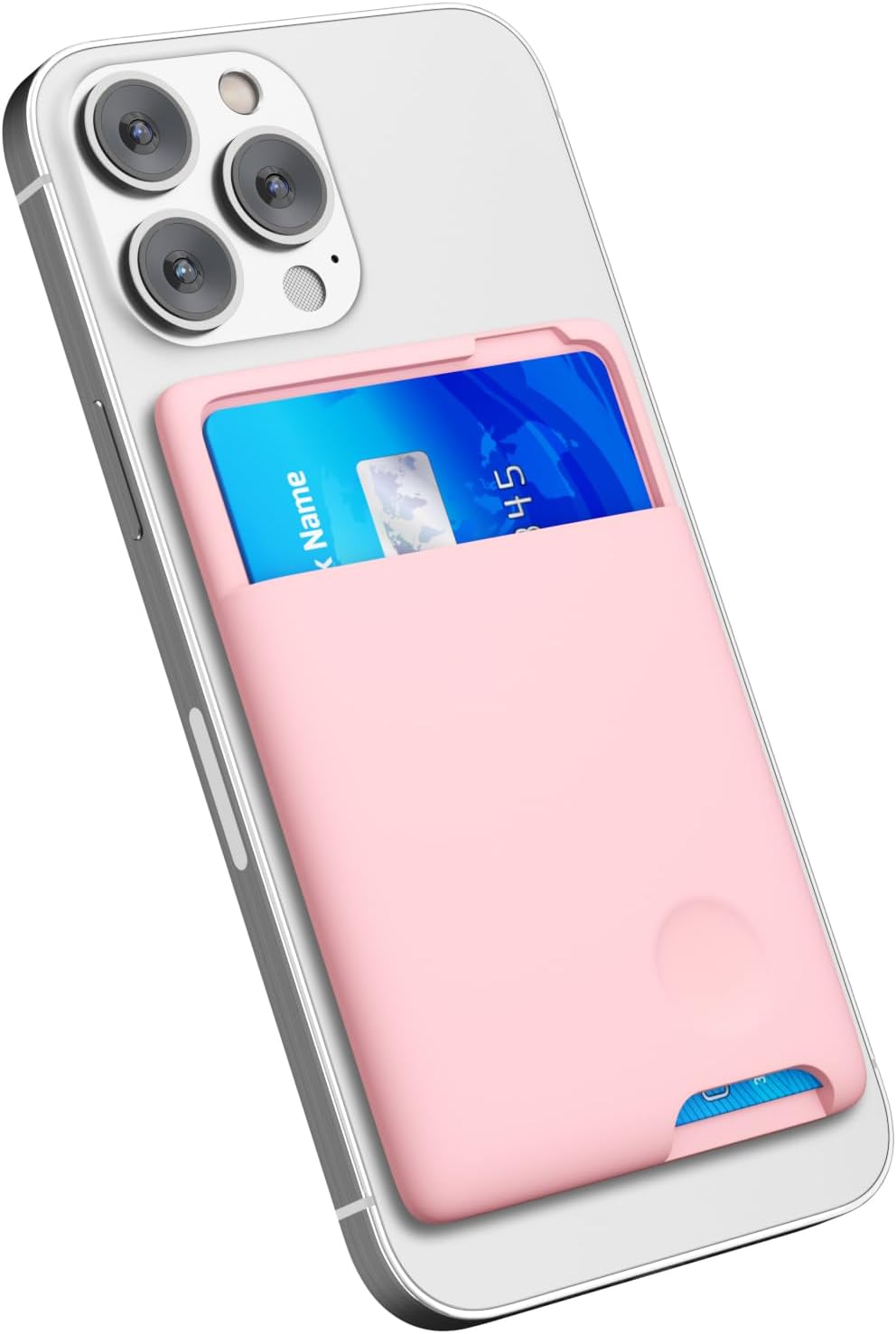 Left. Entronix - Entronix Silicone Card Holder for iPhone, Galaxy, and All Smartphones - Adhesive Wallet Back Pocket - Hot Pink.