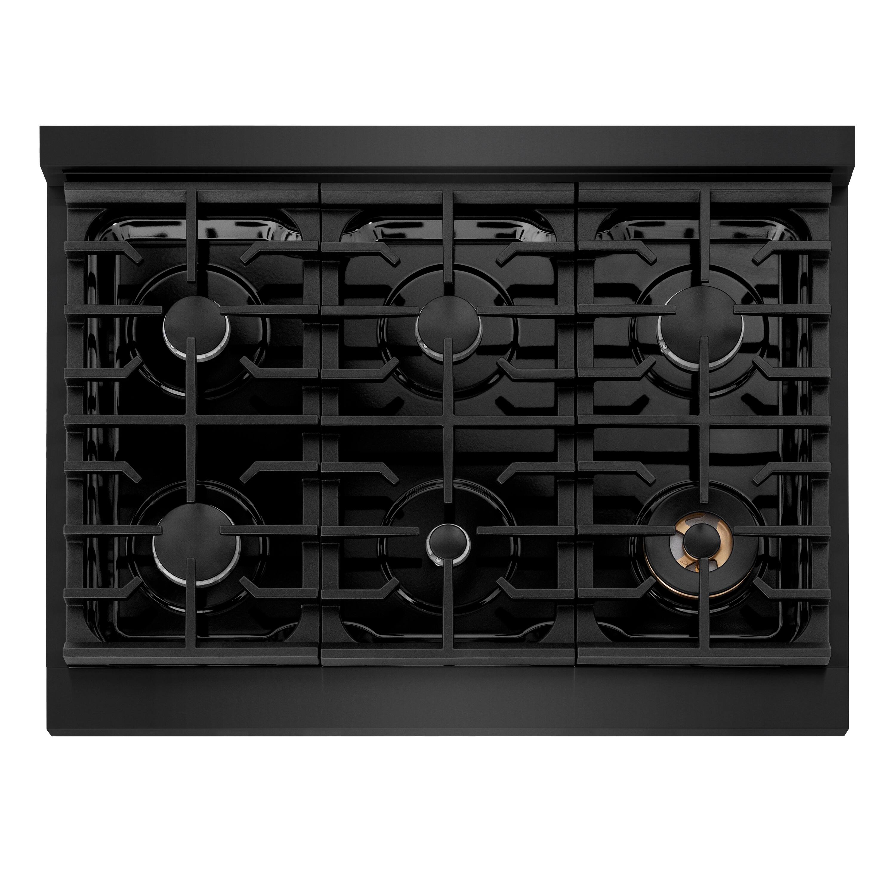 Left. ZLINE - ZLINE 36 in. Paramount Gas Rangetop with 6 Burners in Black Stainless Steel (SRTB-36) - Black Stainless Steel.
