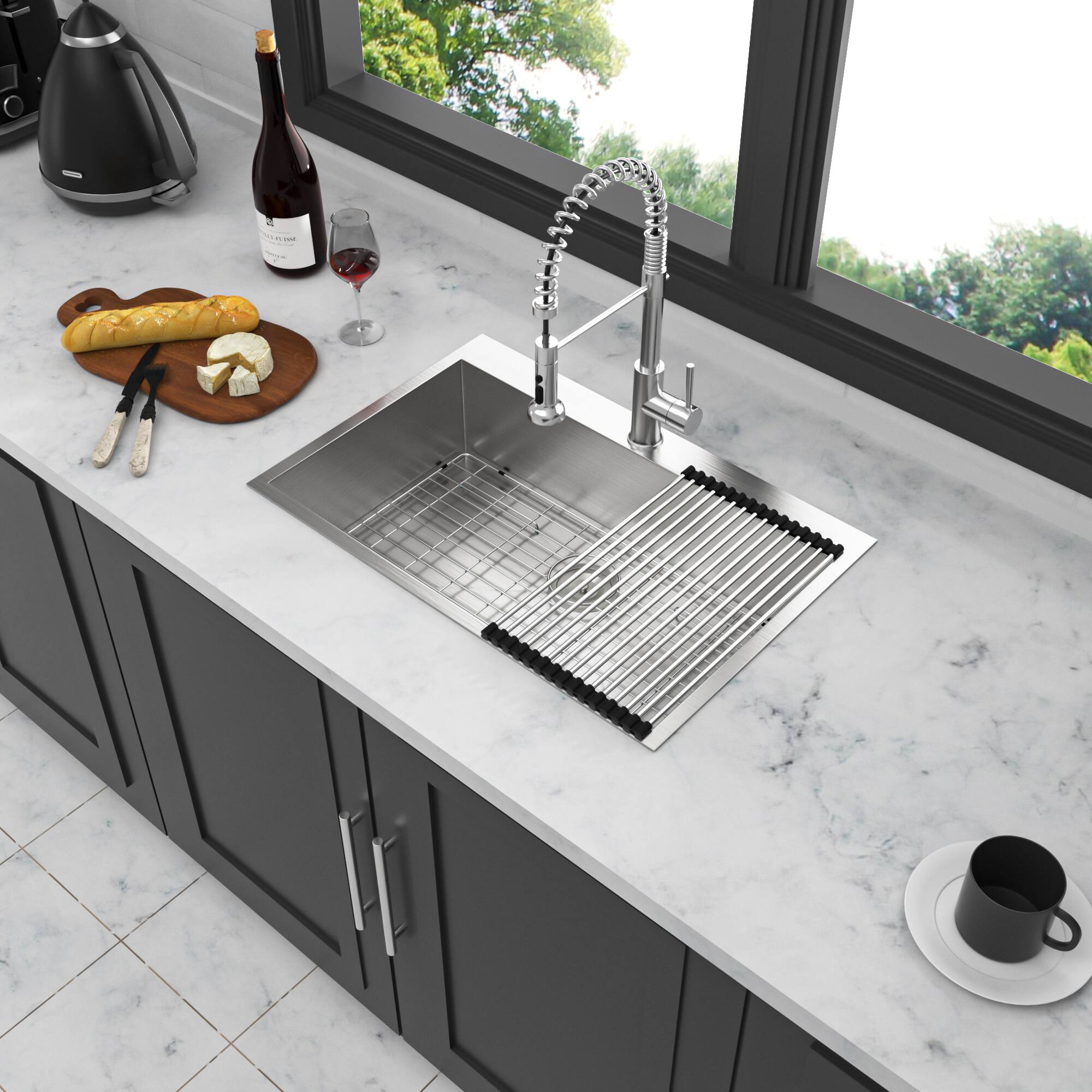 Front. Siljoy - 33 x 22 x 9 inch Kitchen Sink Drop In 16 Gauge Stainless Steel 33" Single Bowl Topmount Kitchen Sink Basin - Brushed Nickel.